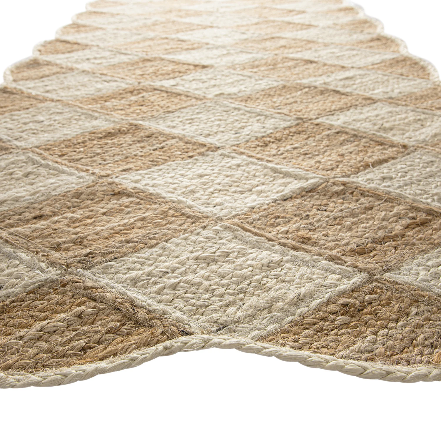 Tabitha Harlequin Diamond Scallop Natural & Bleached Jute Hand Braided Runner - Image 3