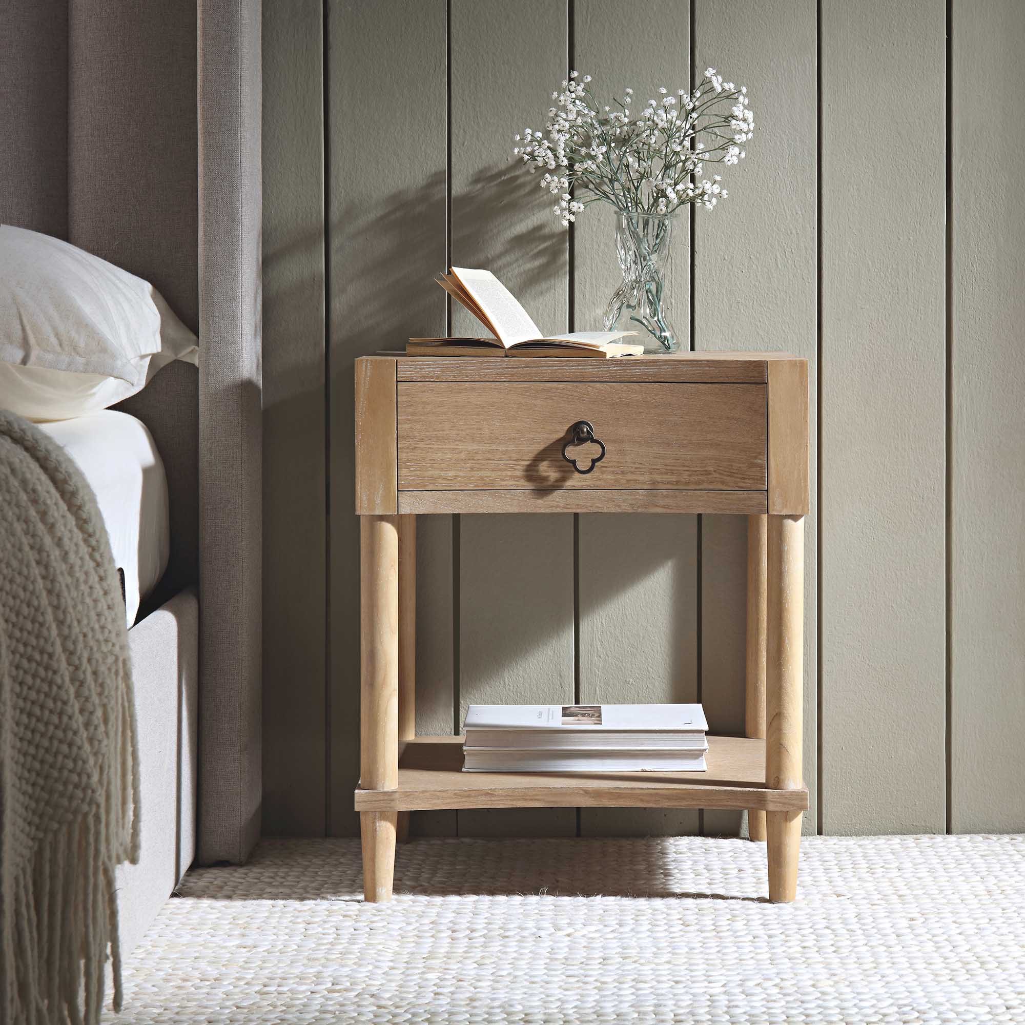 Thalia Concave 1 Drawer Bedside Table, Natural - Image 2