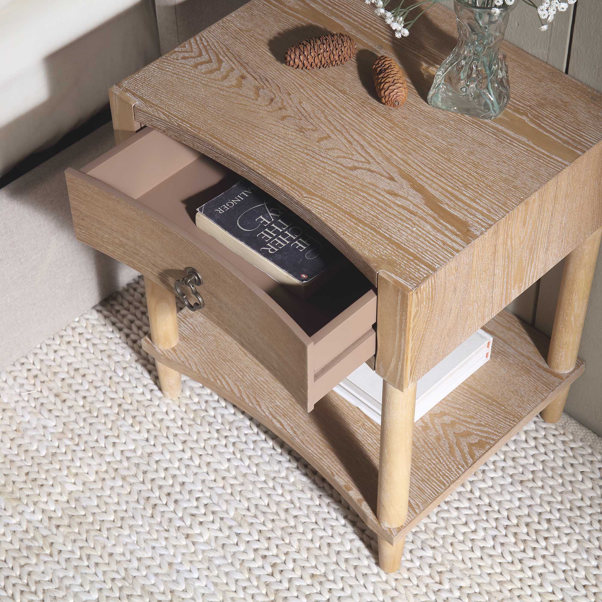 Thalia Concave 1 Drawer Bedside Table, Natural - Image 3