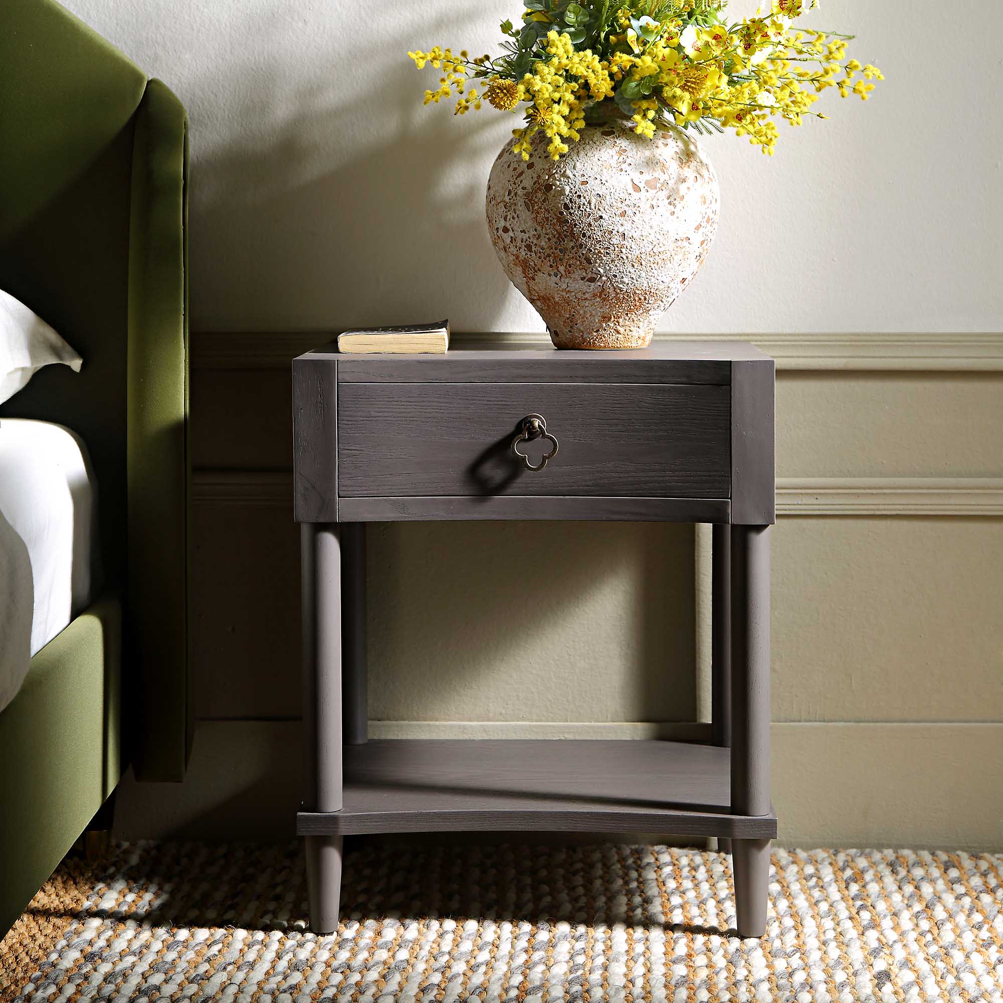 Thalia Concave 1 Drawer Bedside Table, Silver Oak - Image 2
