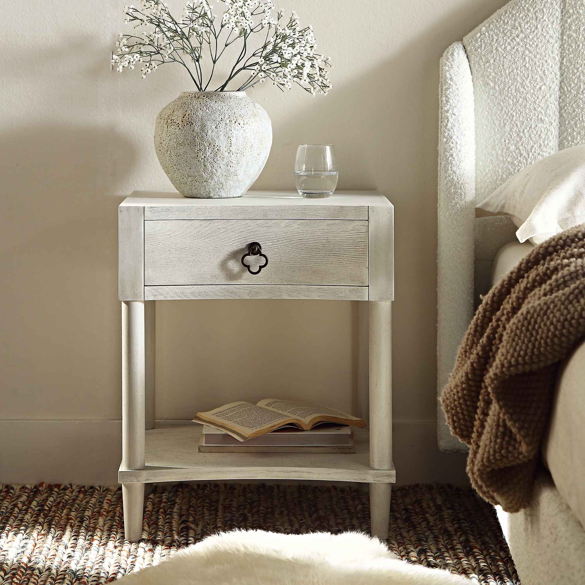Thalia Concave 1 Drawer Bedside Table, Washed White - Image 2