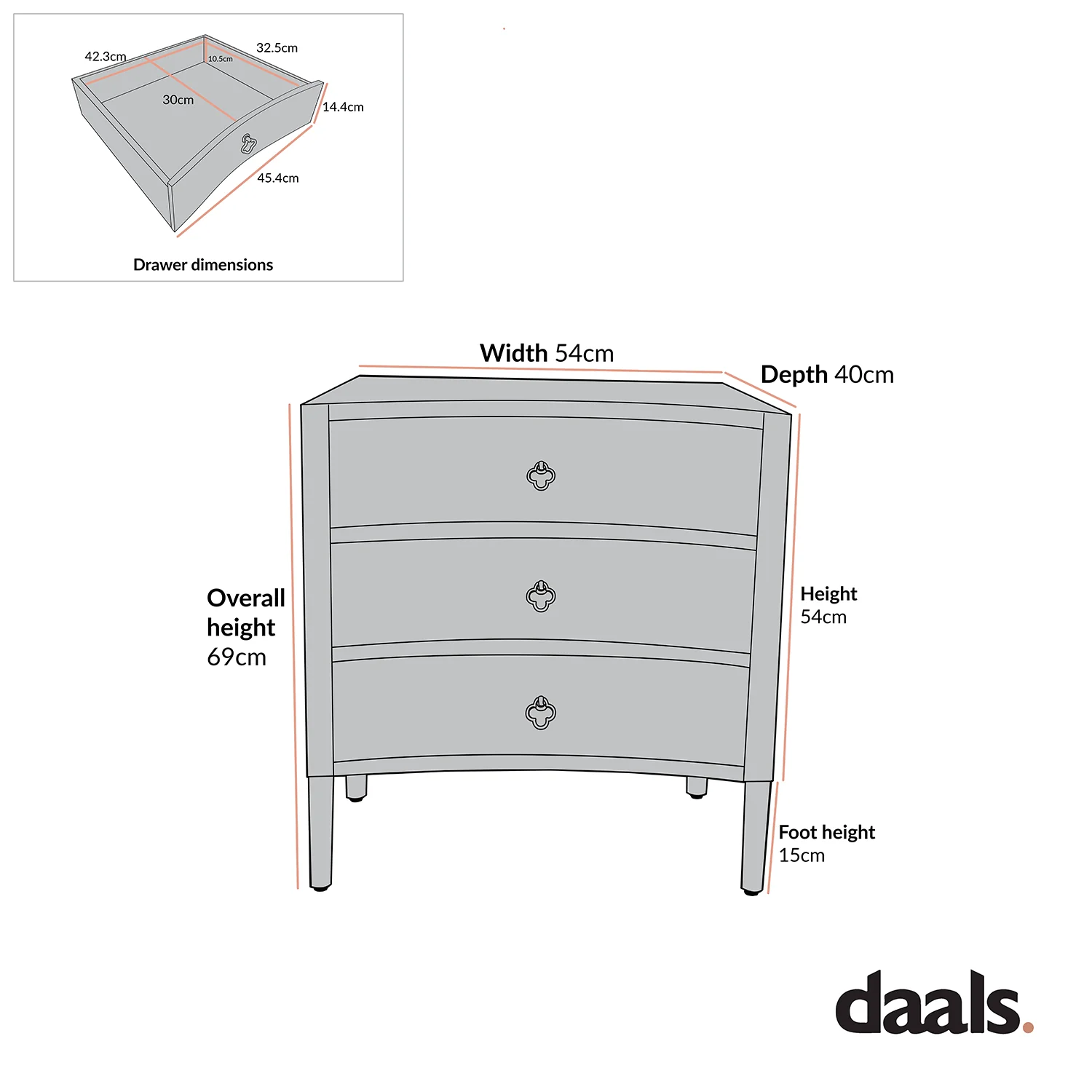 Thalia Concave 3 Drawer Bedside Table, Natural - Image 6