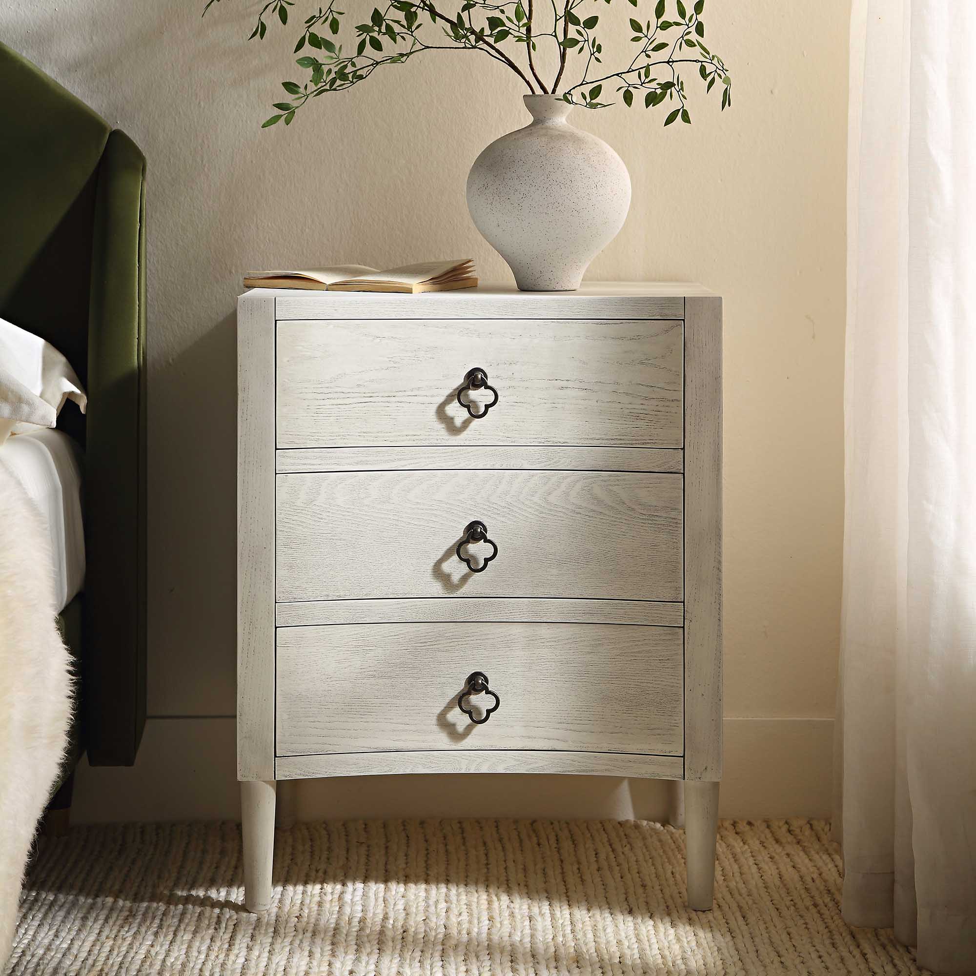 Thalia Concave 3 Drawer Bedside Table, Washed White - Image 2