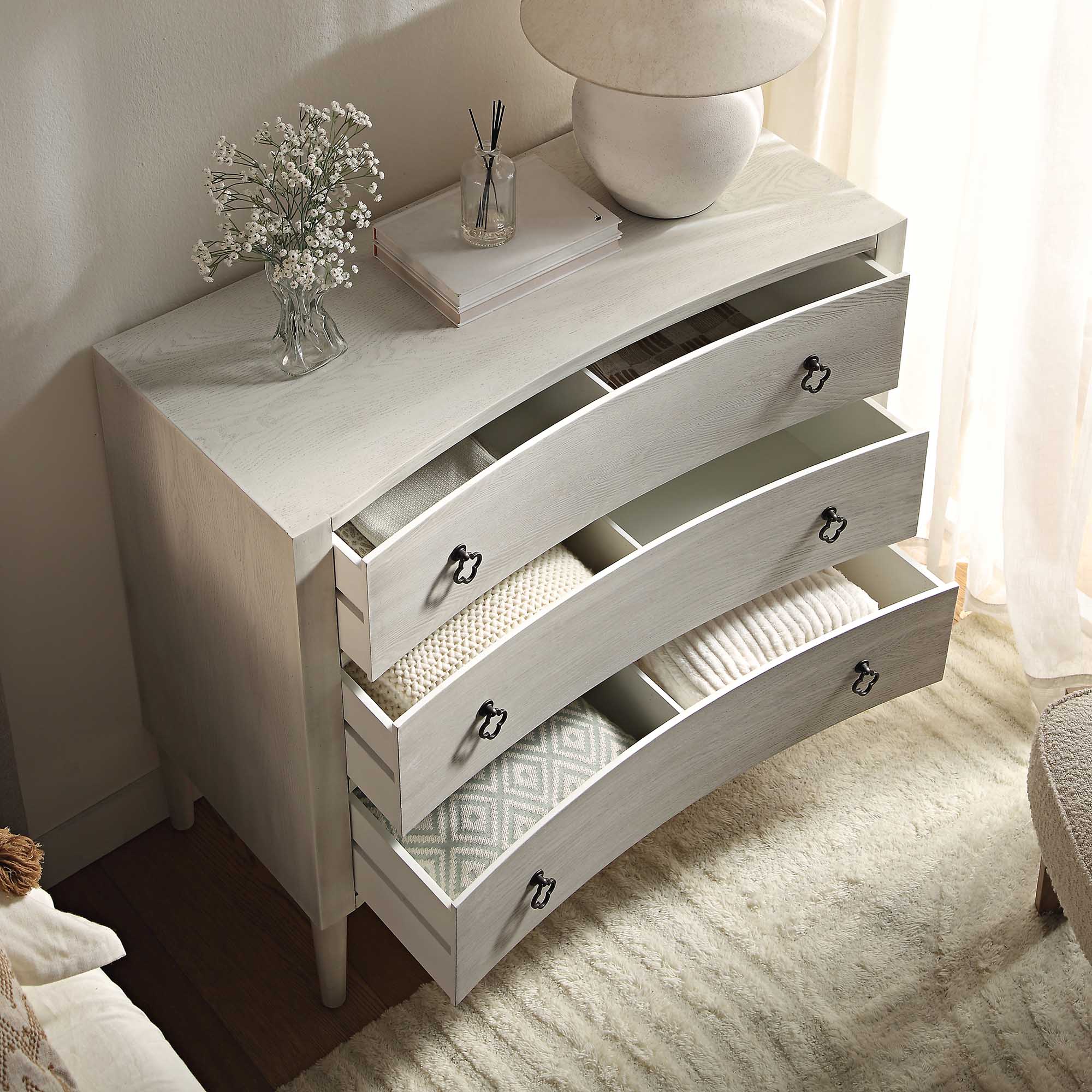 Thalia Concave Chest of Drawers, Washed White - Image 3
