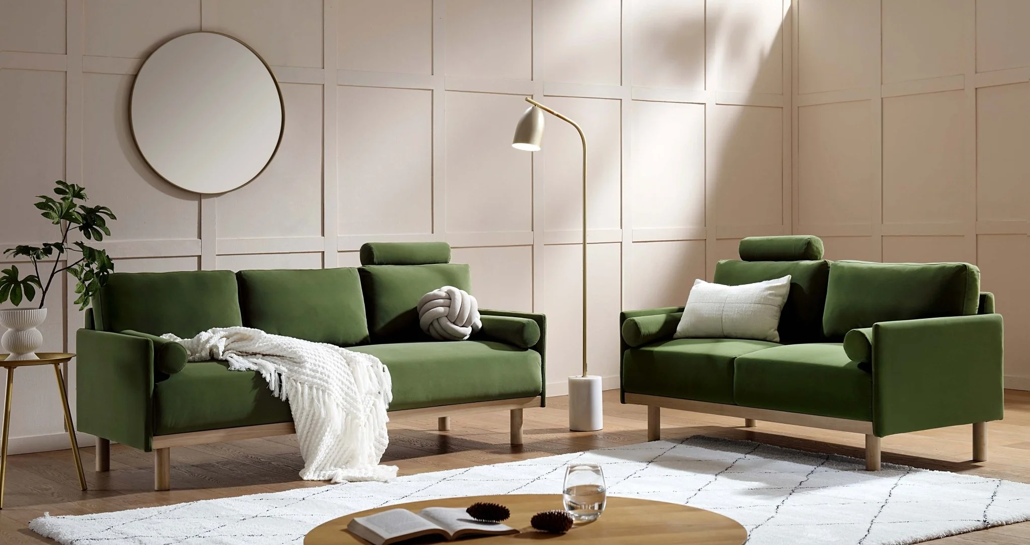 Timber Fern Green Velvet Sofa, 2-Seater - Image 3