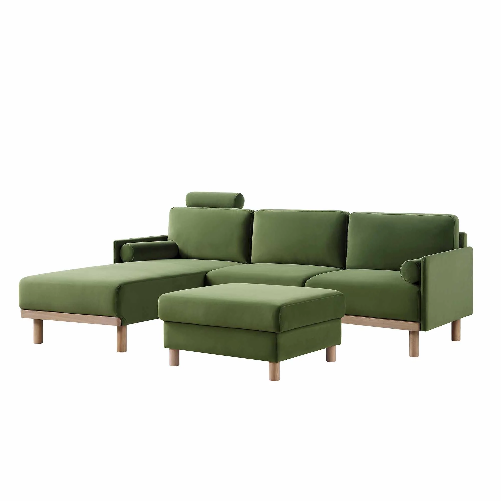 Timber Fern Green Velvet Sofa, Large 3-Seater Chaise Sofa Left Hand Facing - Image 11