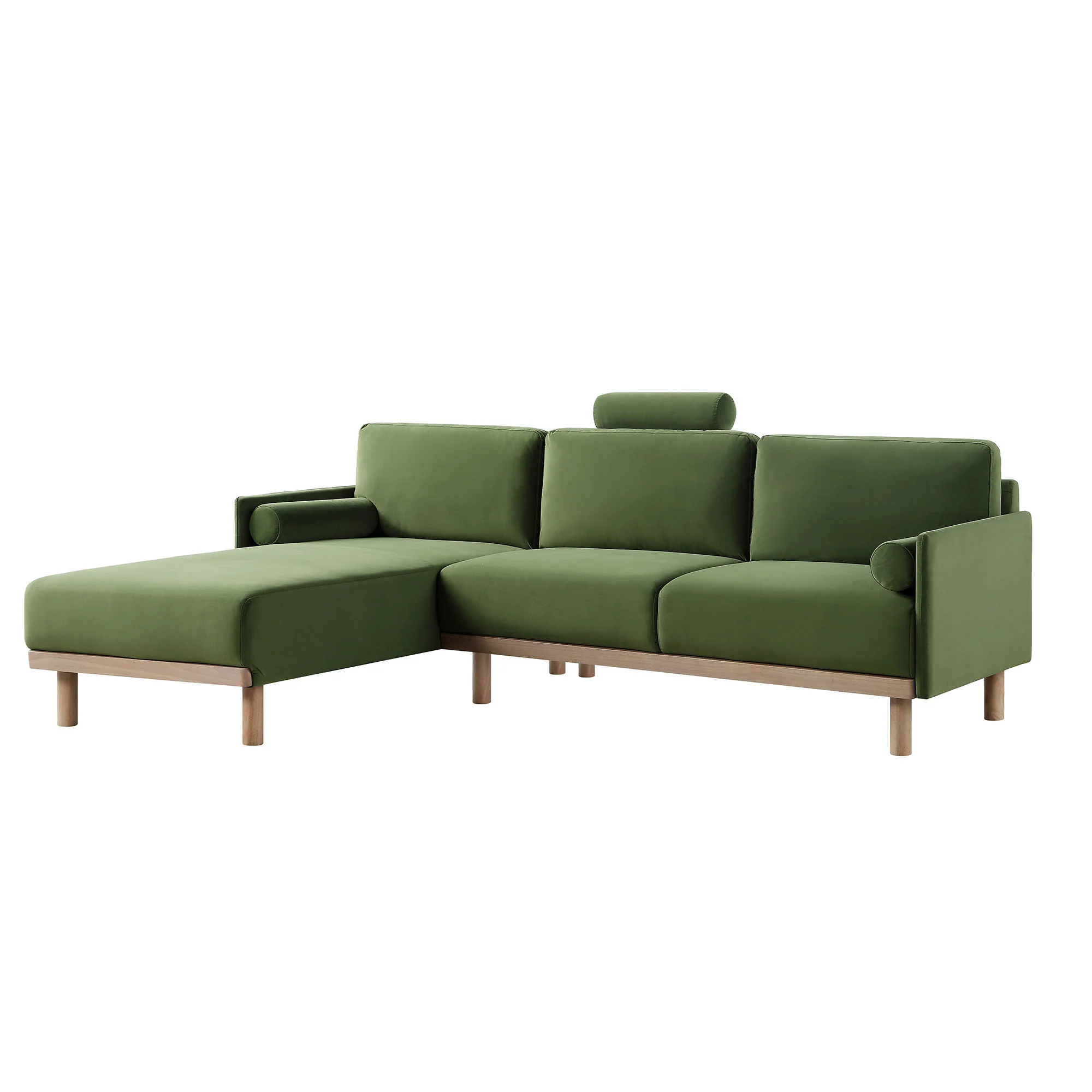 Timber Fern Green Velvet Sofa, Large 3-Seater Chaise Sofa Left Hand Facing - Image 5