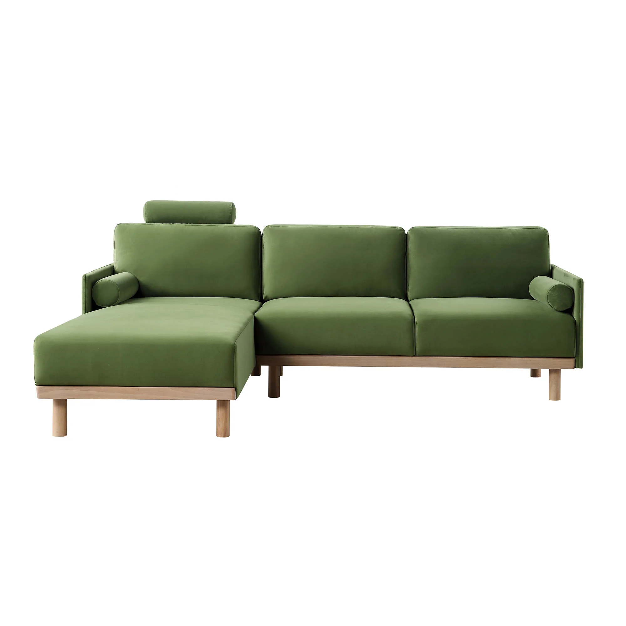 Timber Fern Green Velvet Sofa, Large 3-Seater Chaise Sofa Left Hand Facing - Image 6