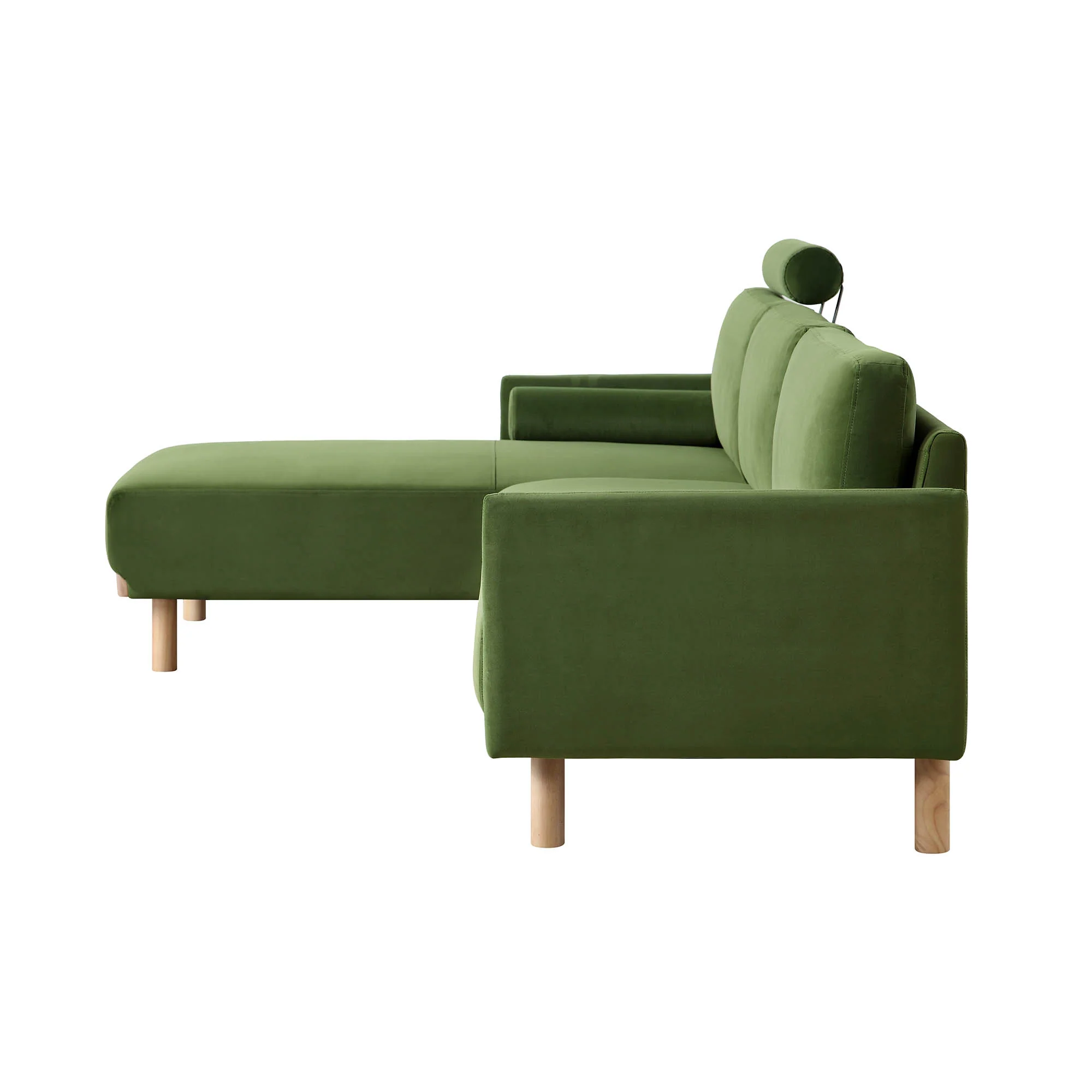 Timber Fern Green Velvet Sofa, Large 3-Seater Chaise Sofa Left Hand Facing - Image 9