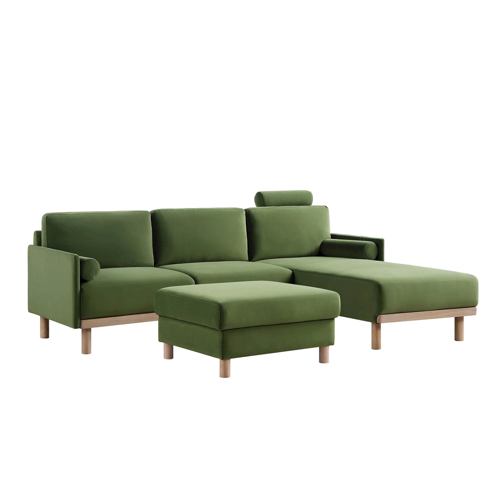 Timber Fern Green Velvet Sofa, Large 3-Seater Chaise Sofa Right Hand Facing - Image 10