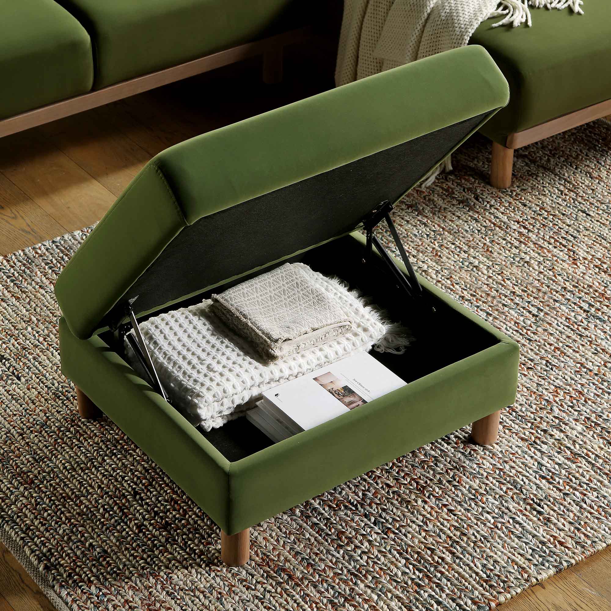 Timber Fern Green Velvet Storage Ottoman - Image 4