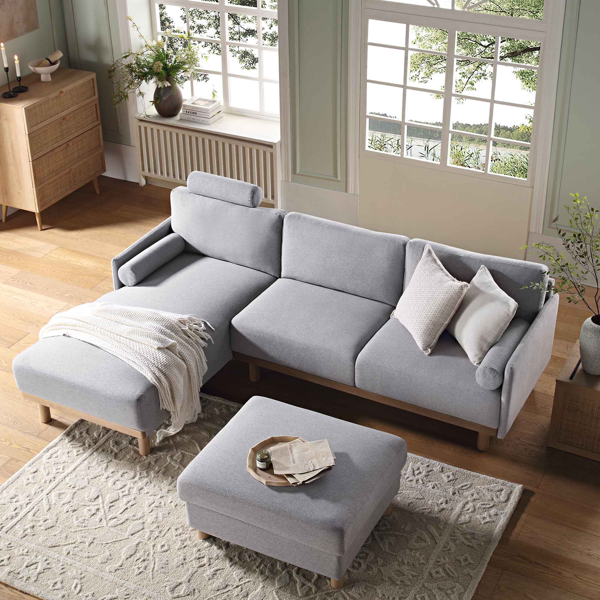 Timber Grey Marl Fabric Sofa, Large 3-Seater Chaise Sofa Left Hand Facing - Image 3
