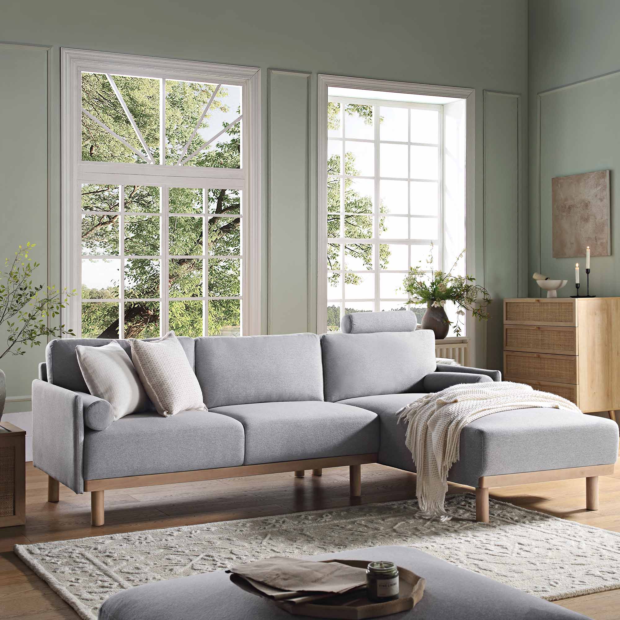 Timber Grey Marl Fabric Sofa, Large 3-Seater Chaise Sofa Right Hand Facing