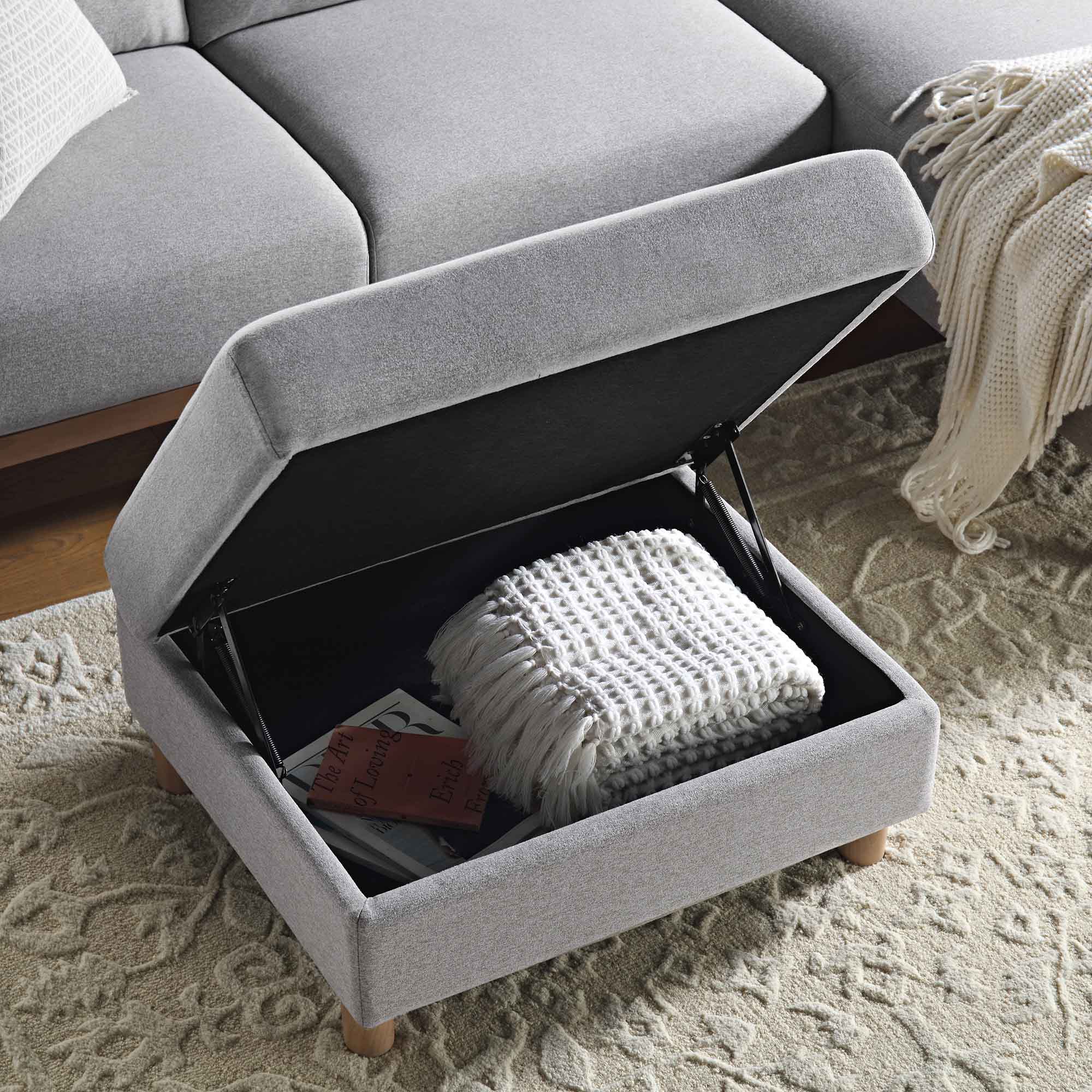 Timber Grey Marl Fabric Storage Ottoman - Image 2