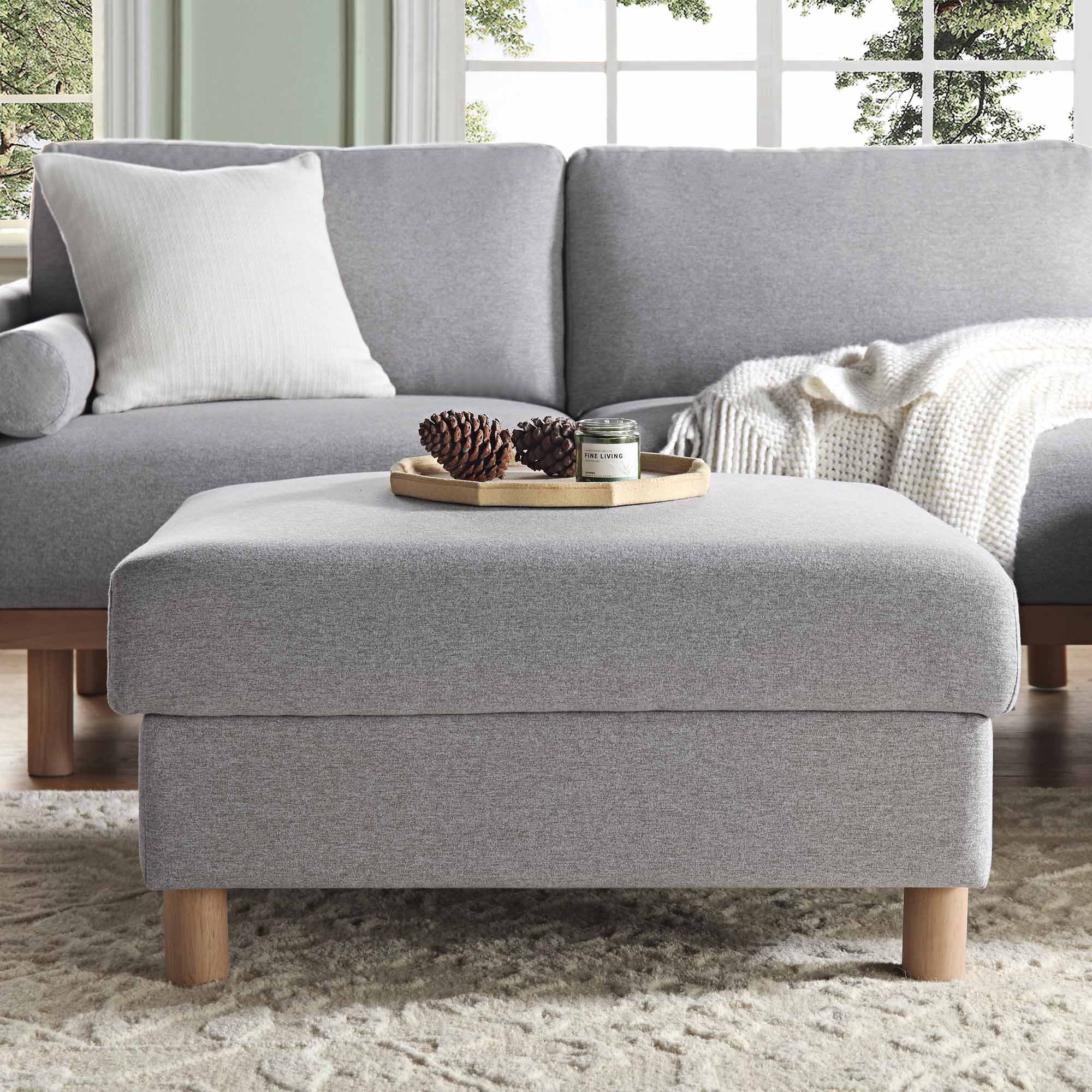 Timber Grey Marl Fabric Storage Ottoman - Image 4