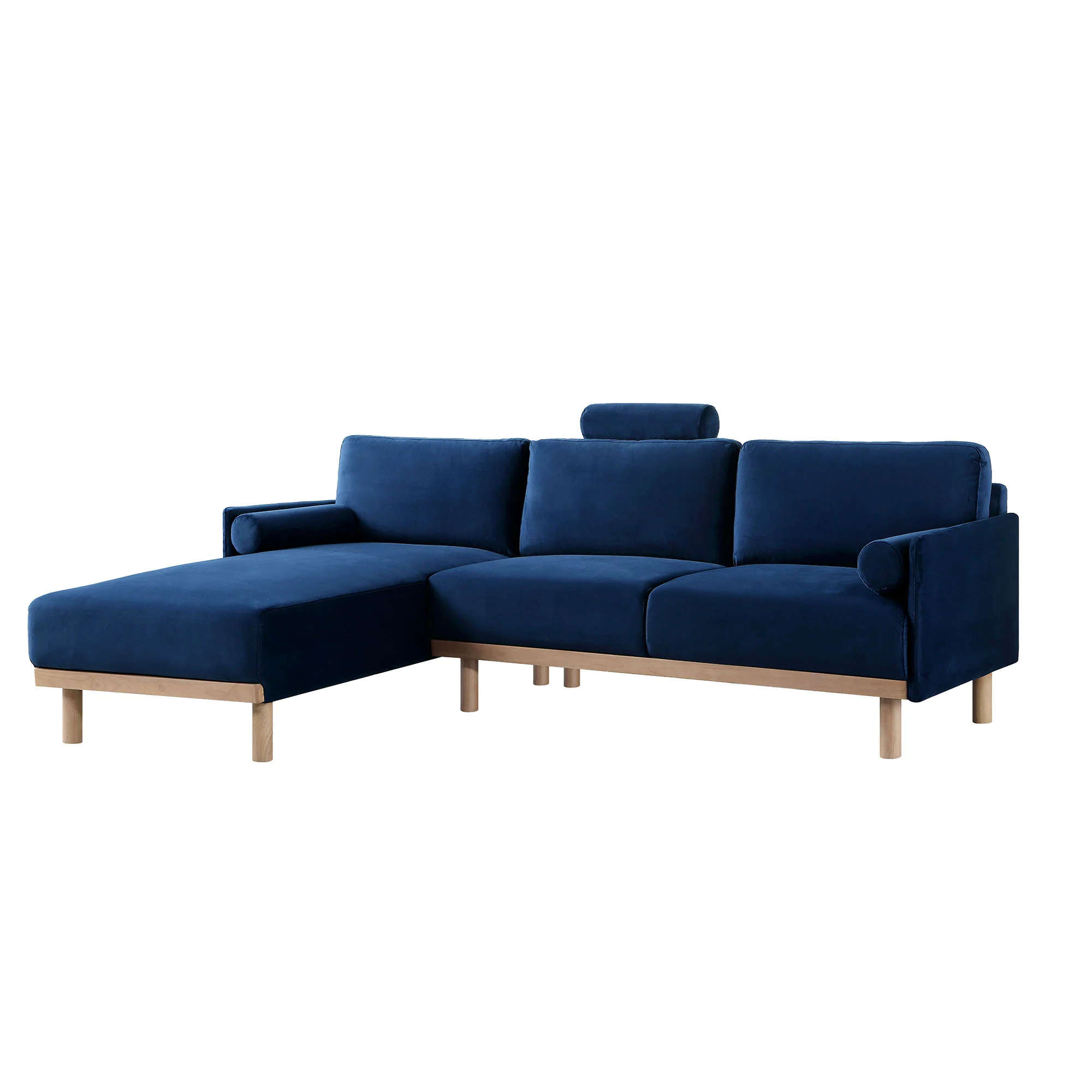 Timber Navy Blue Velvet Sofa, Large 3-Seater Chaise Sofa Left Hand Facing - Image 6