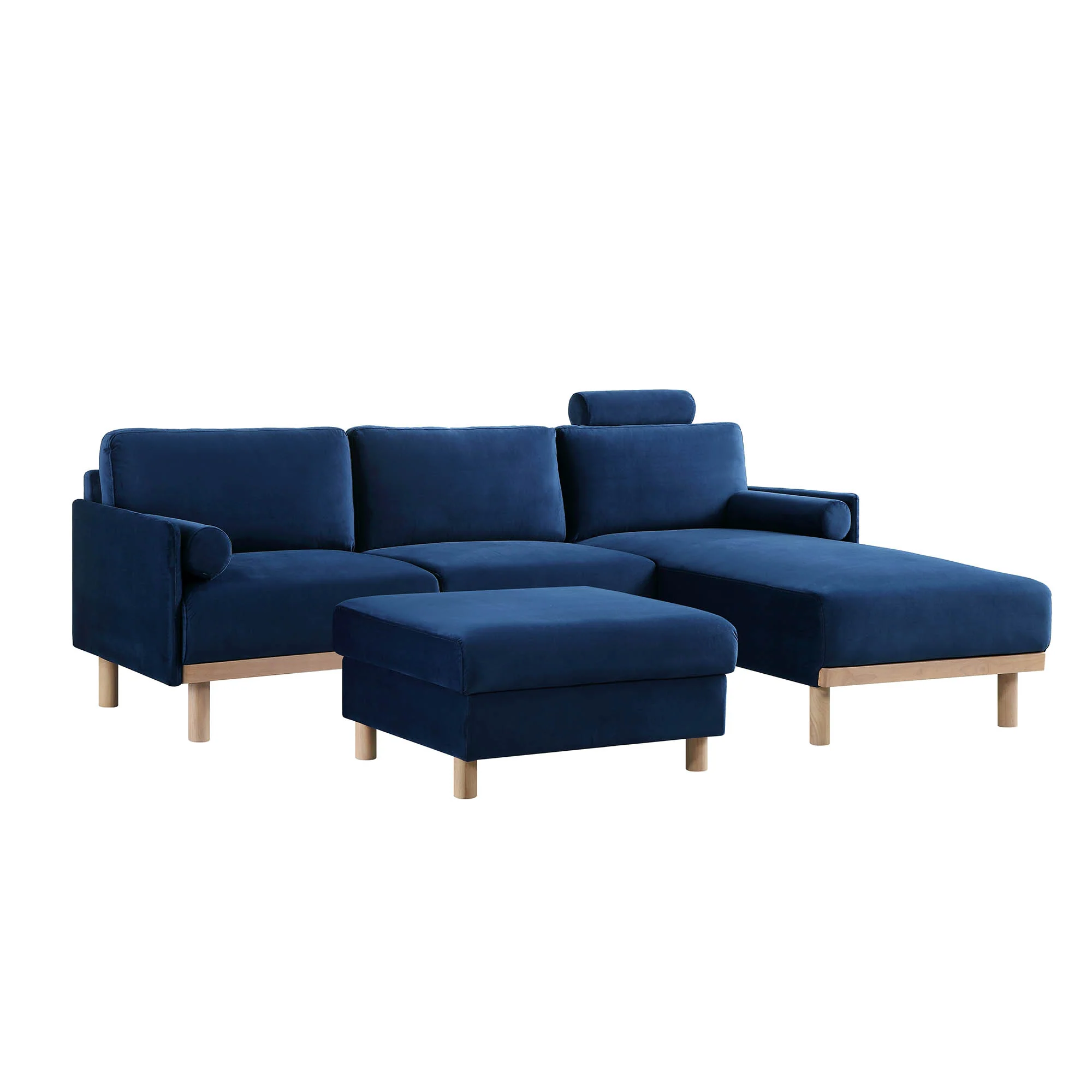 Timber Navy Blue Velvet Sofa, Large 3-Seater Chaise Sofa Right Hand Facing - Image 11