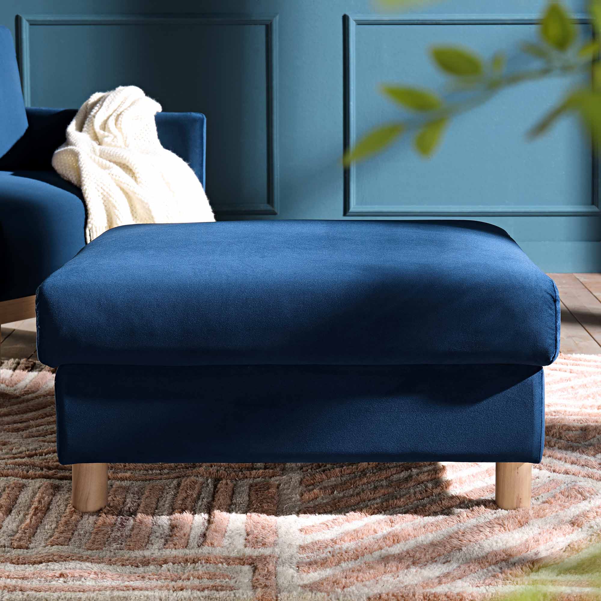 Timber Navy Blue Velvet Storage Ottoman - Image 2