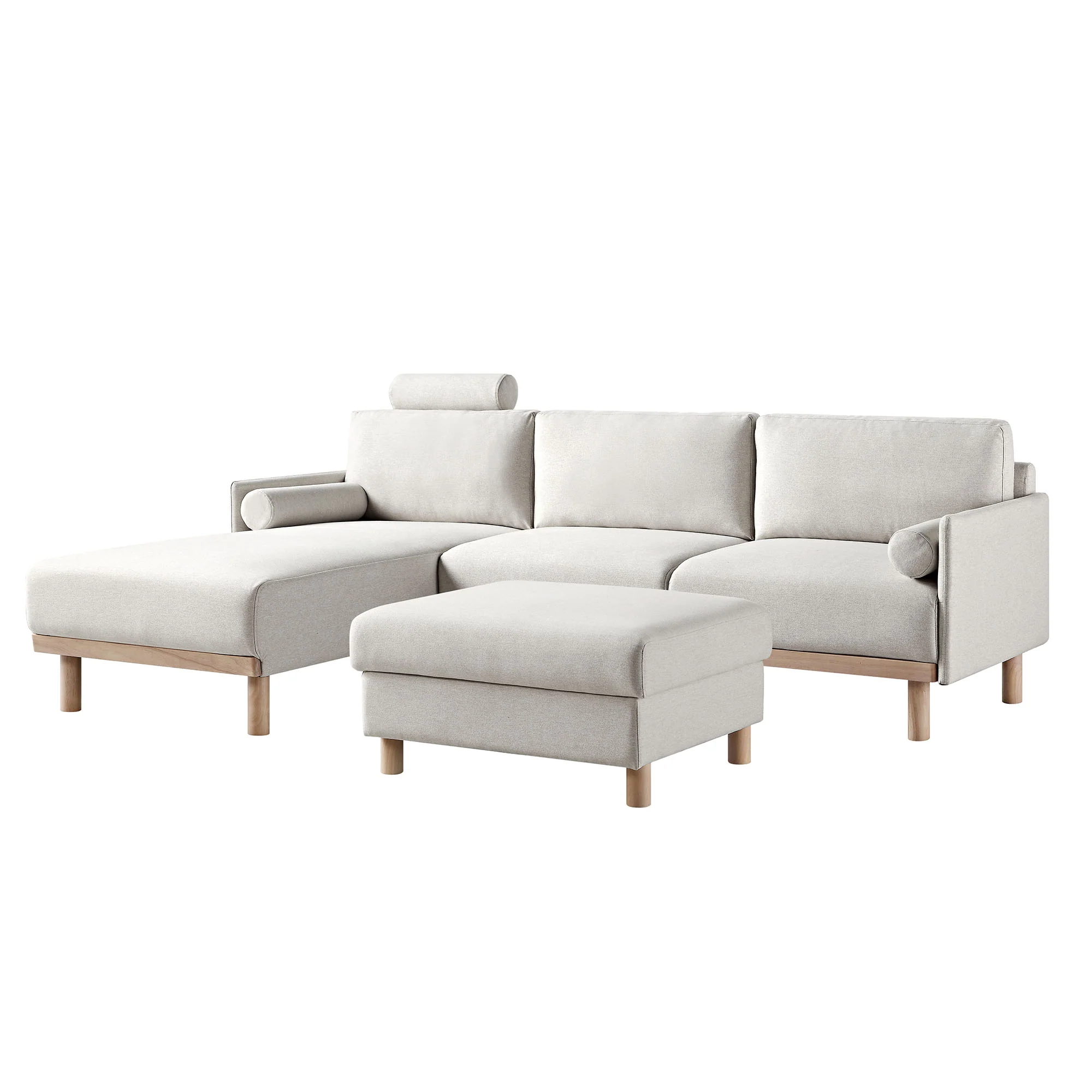 Timber Oatmeal Fabric Sofa, Large 3-Seater Chaise Sofa Left Hand Facing - Image 9