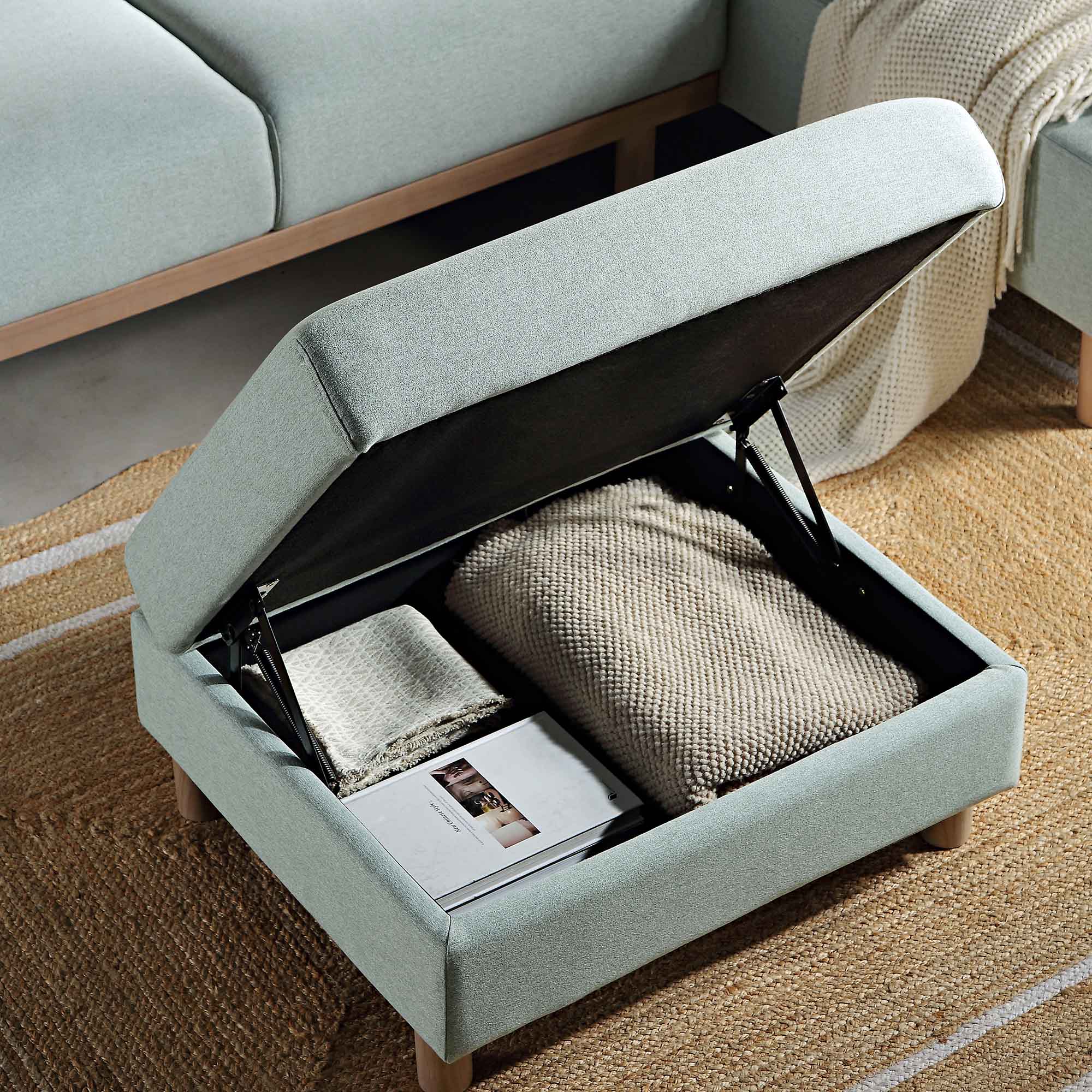 Timber Sage Green Fabric Storage Ottoman - Image 2
