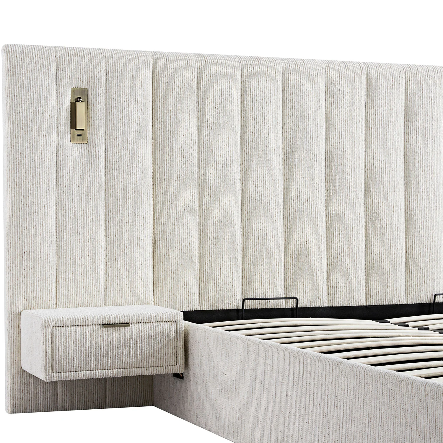Tremezzo Oversized Ottoman Storage Bed, Beige Textured Fabric - Image 18