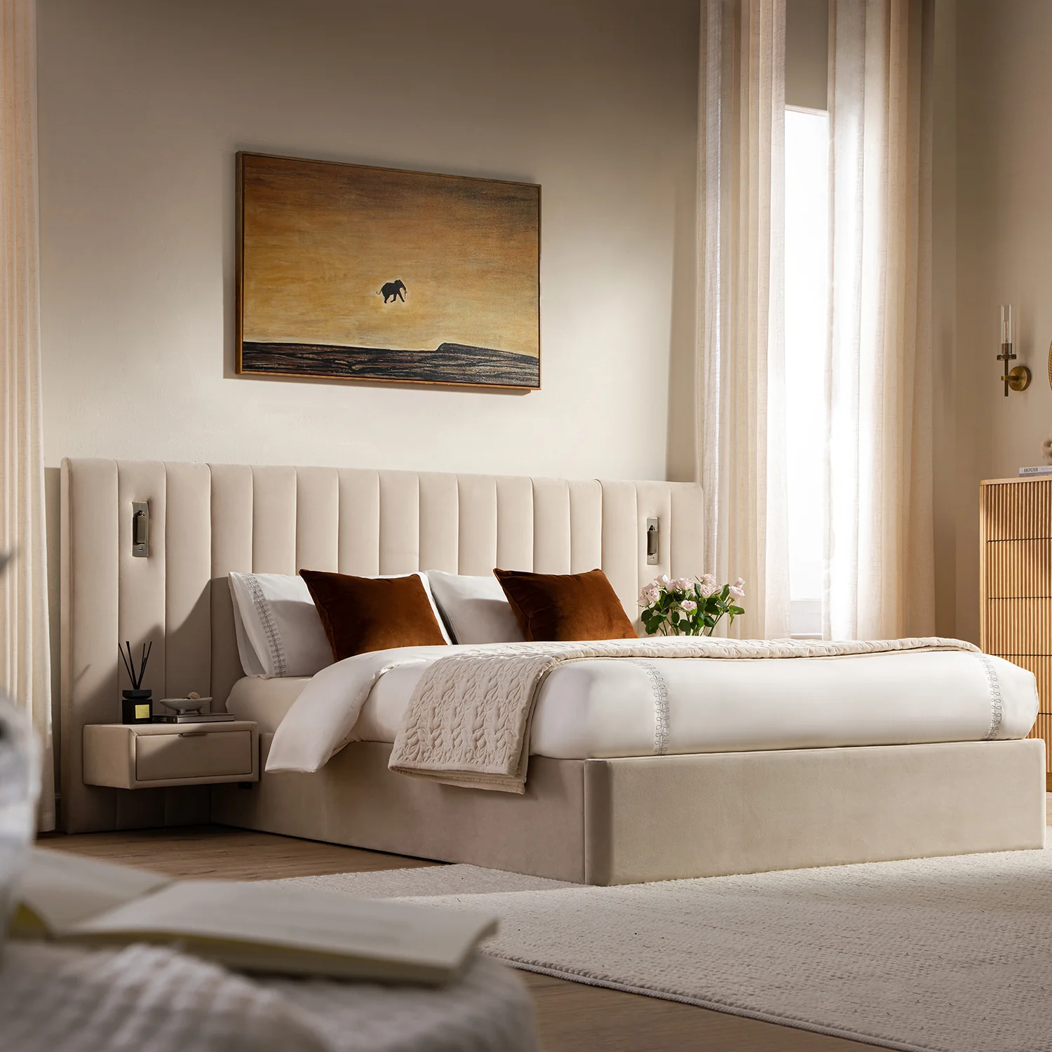 Tremezzo Oversized Ottoman Storage Bed, Champagne Velvet - Image 2