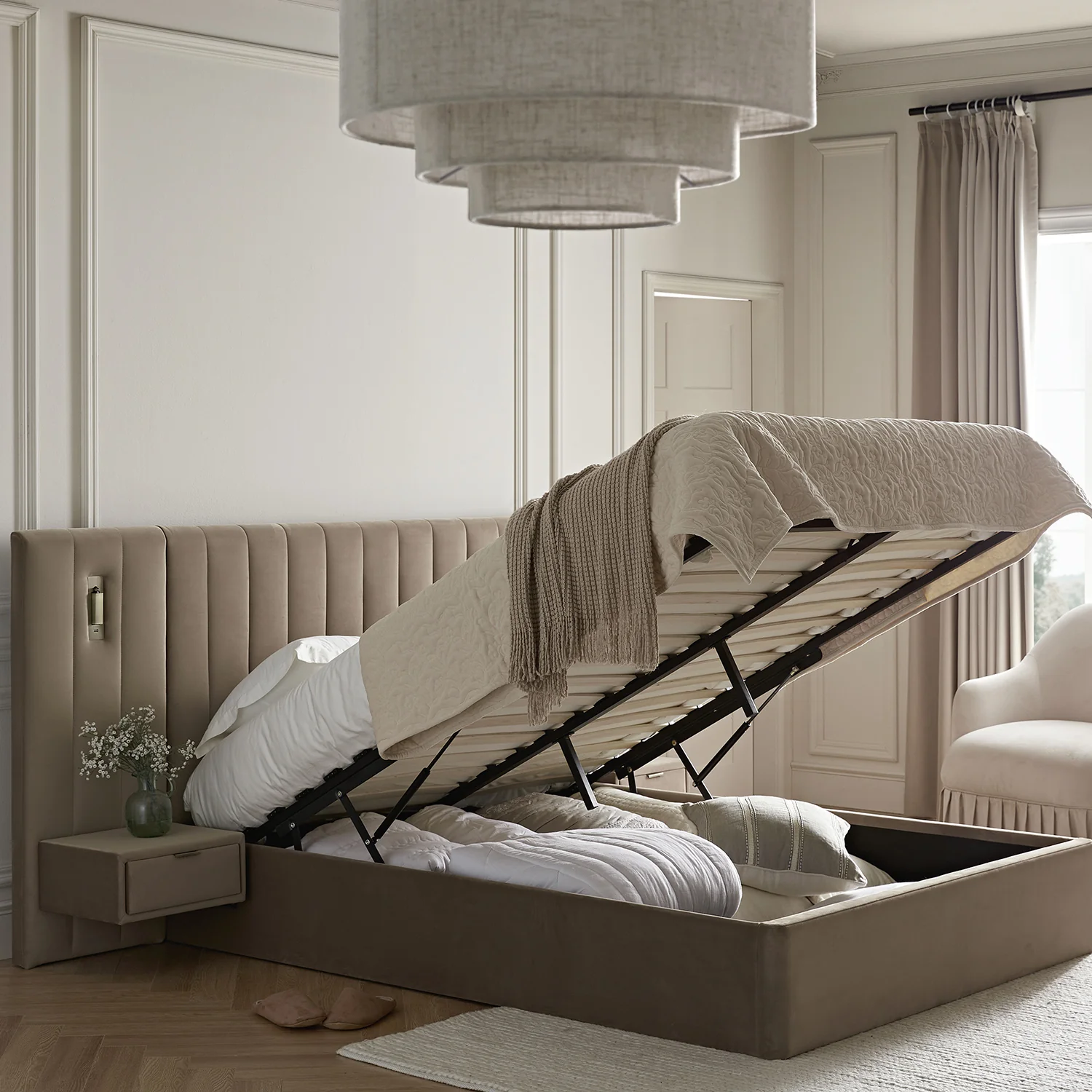 Tremezzo Oversized Ottoman Storage Bed, Taupe Velvet - Image 3