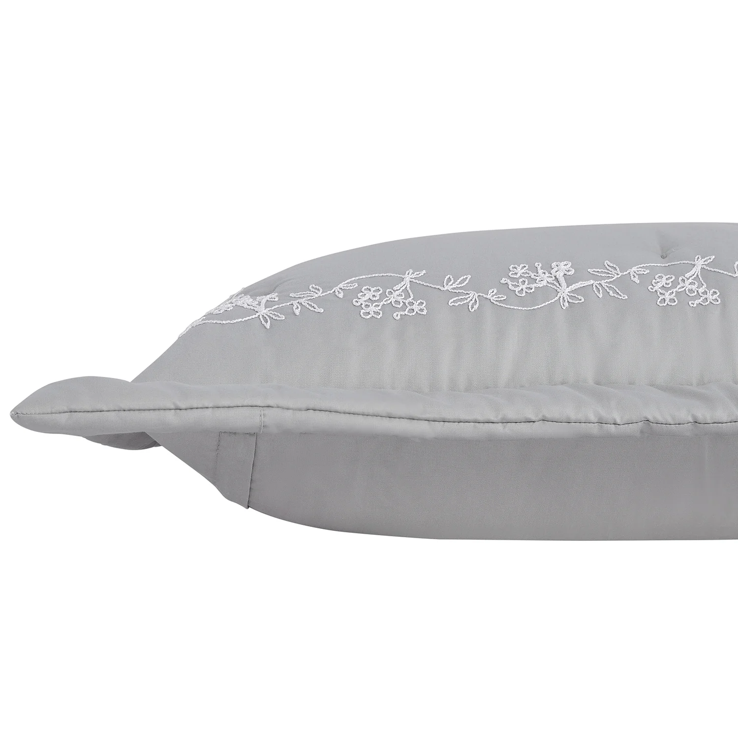 Valentina Grey Floral Embroidered 600 Thread Count Cotton Sateen Continental Square Pillowcases - Pair - Image 2