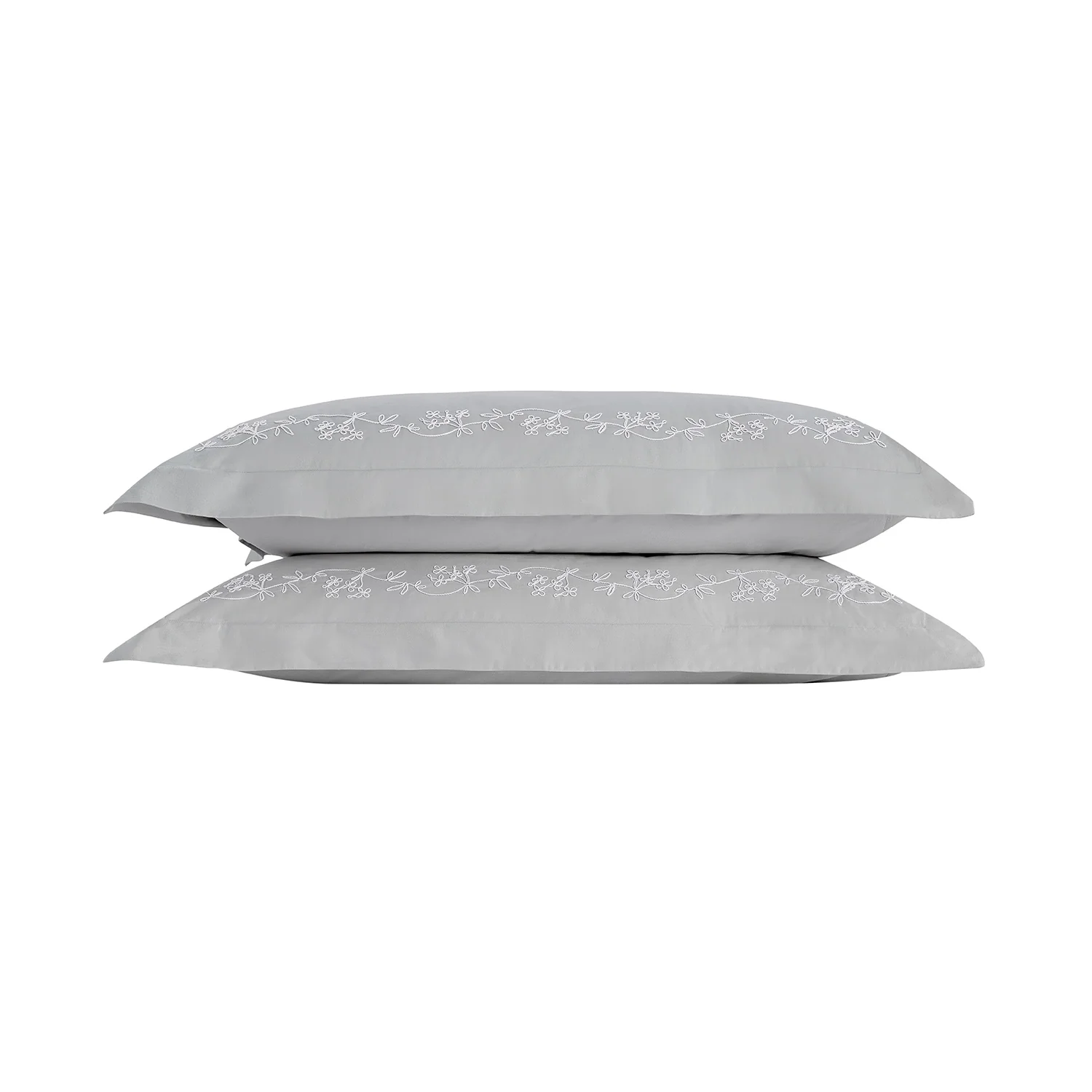 Valentina Grey Floral Embroidered 600 Thread Count Cotton Sateen Oxford Pillowcases - Pair - Image 2