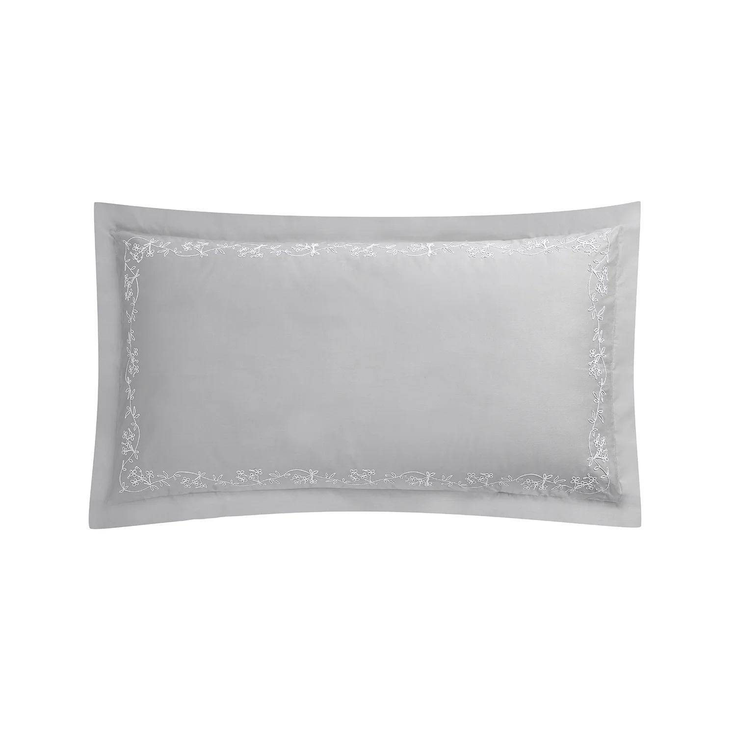 Valentina Grey Floral Embroidered 600 Thread Count Cotton Sateen Oxford Pillowcases - Pair - Image 4