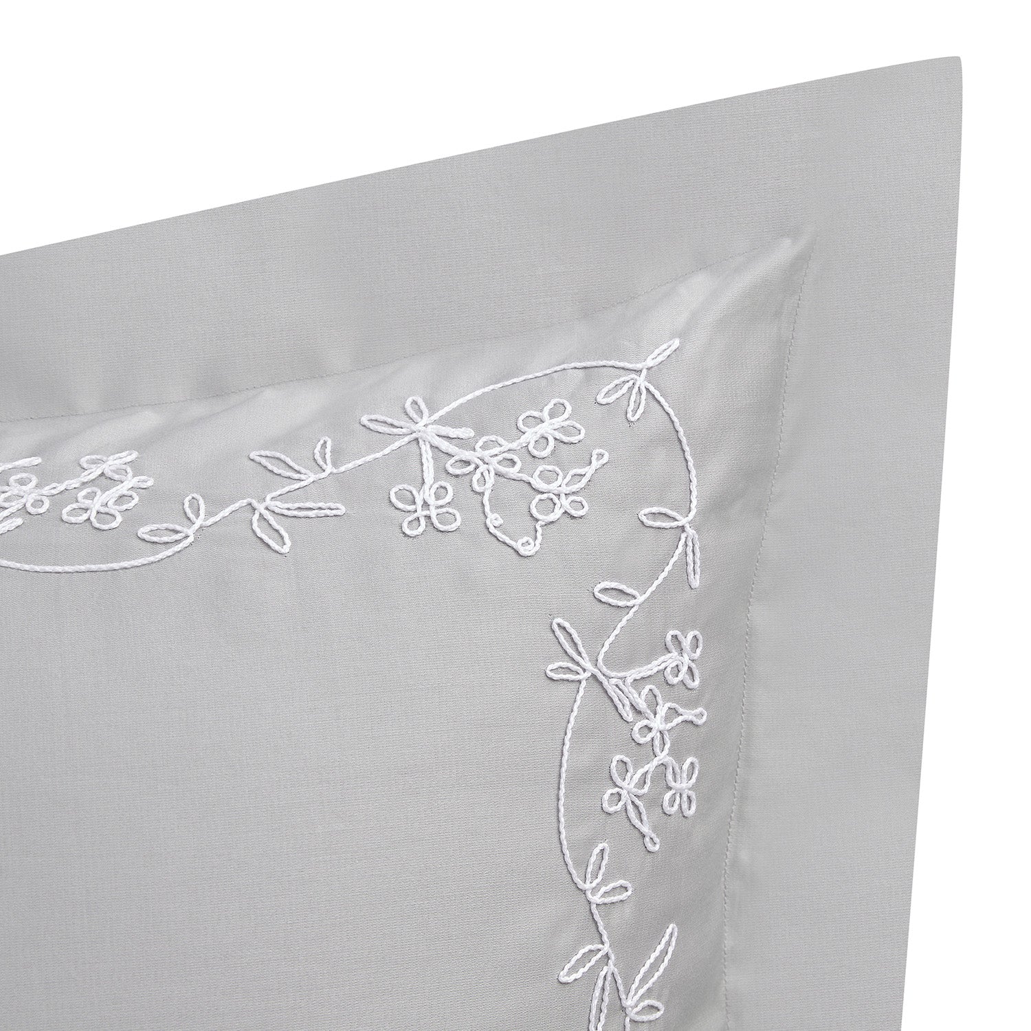 Valentina Grey Floral Embroidered 600 Thread Count Cotton Sateen Oxford Pillowcases - Pair - Image 5