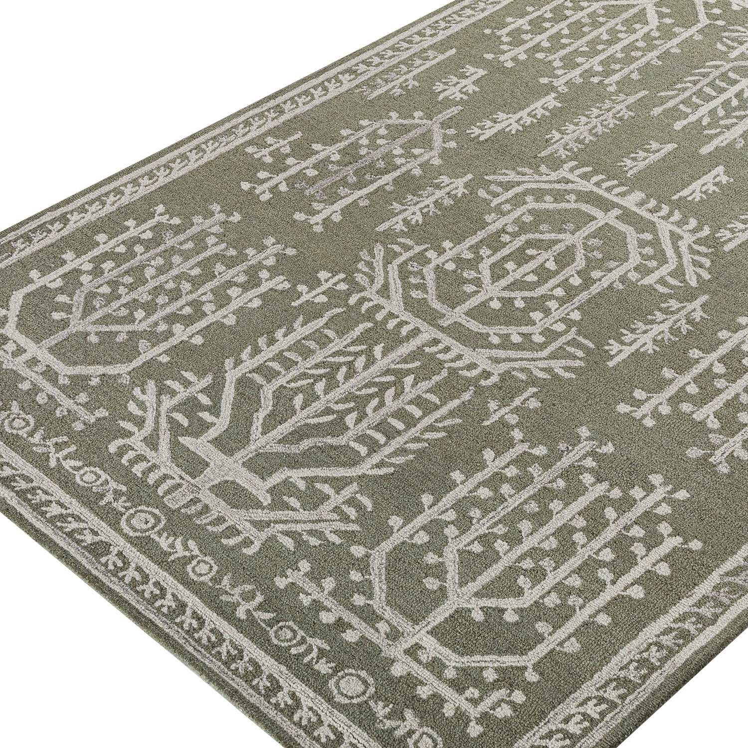 Varanasi Green Traditional Hand Tufted Wool Rug - Image 2