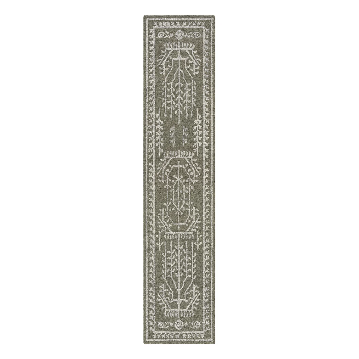 Varanasi Green Traditional Hand Tufted Wool Runner