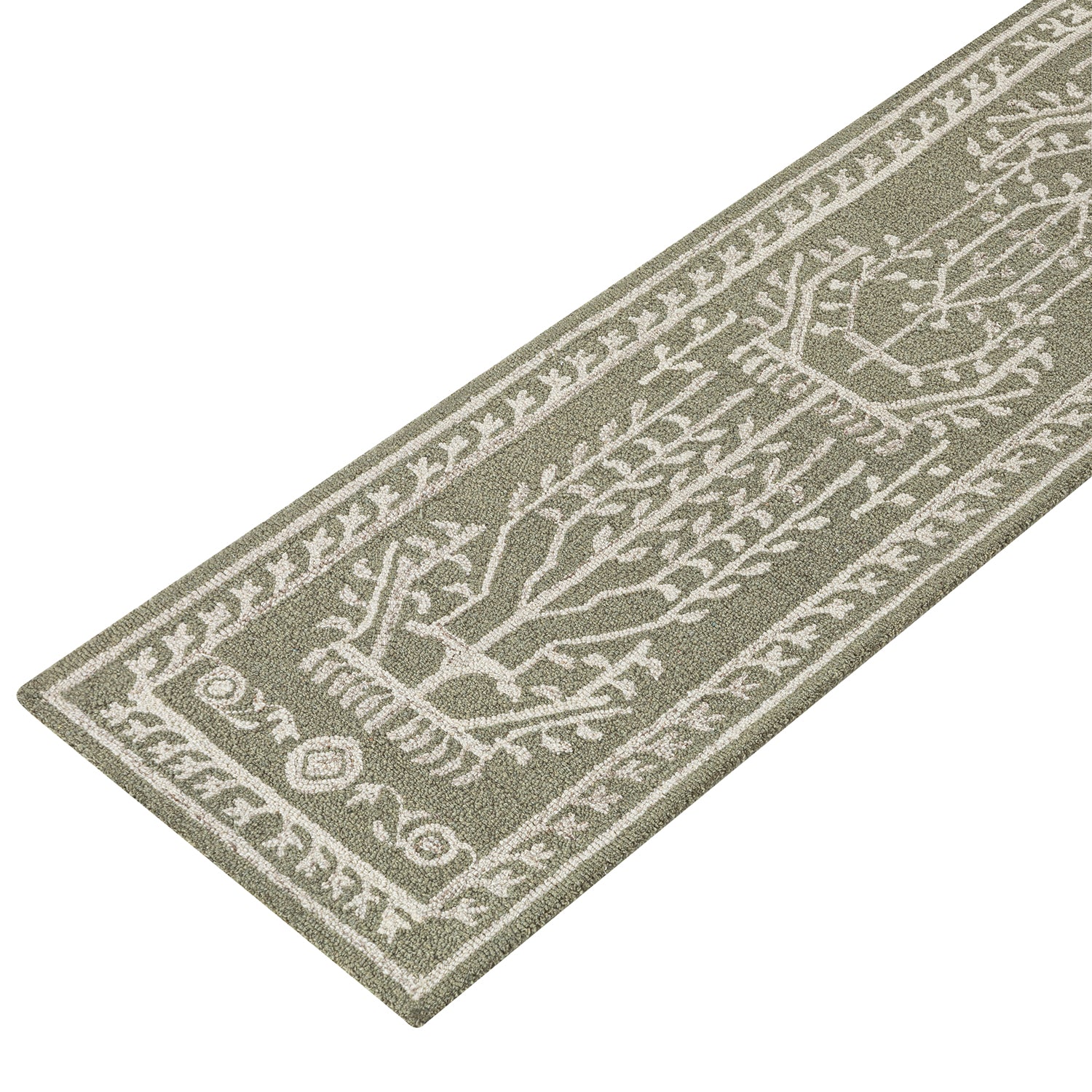 Varanasi Green Traditional Hand Tufted Wool Runner - Image 2
