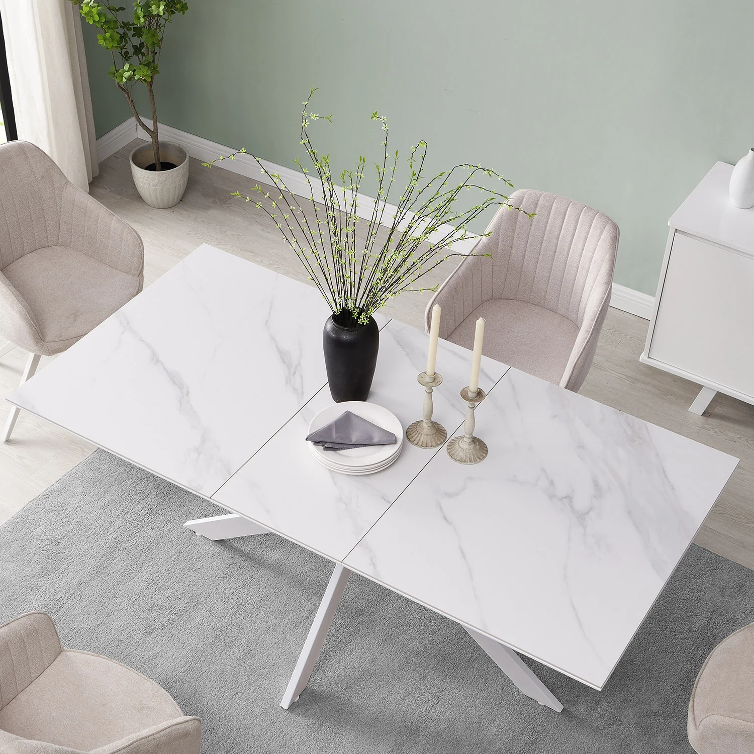 Varden White Ceramic Extending Dining Table - Image 2