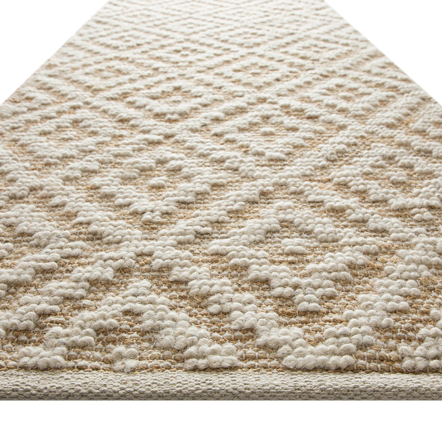 Veneta Natural & Ivory White Diamond Handwoven Wool & Jute Runner - Image 3