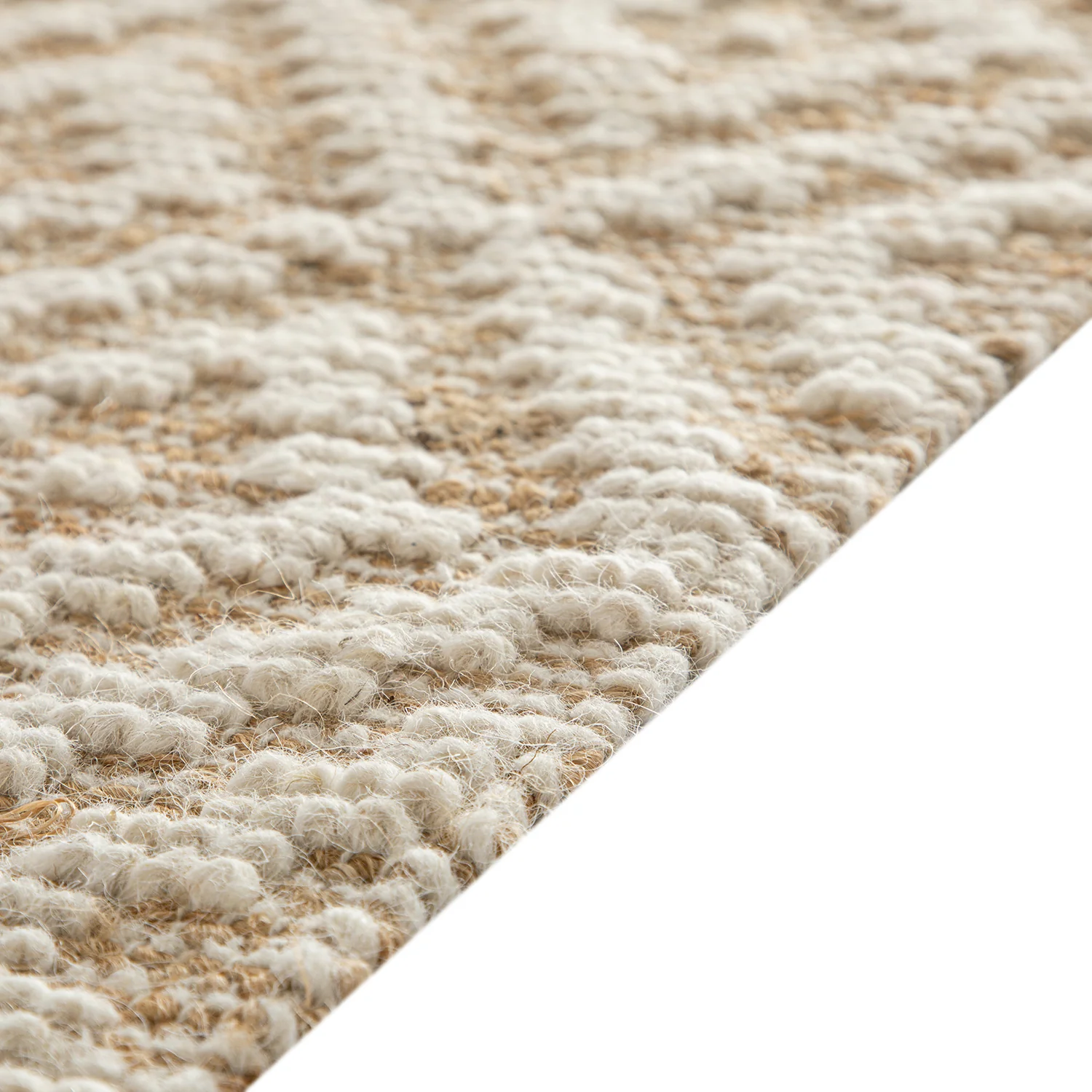Veneta Natural & Ivory White Diamond Handwoven Wool & Jute Runner - Image 4