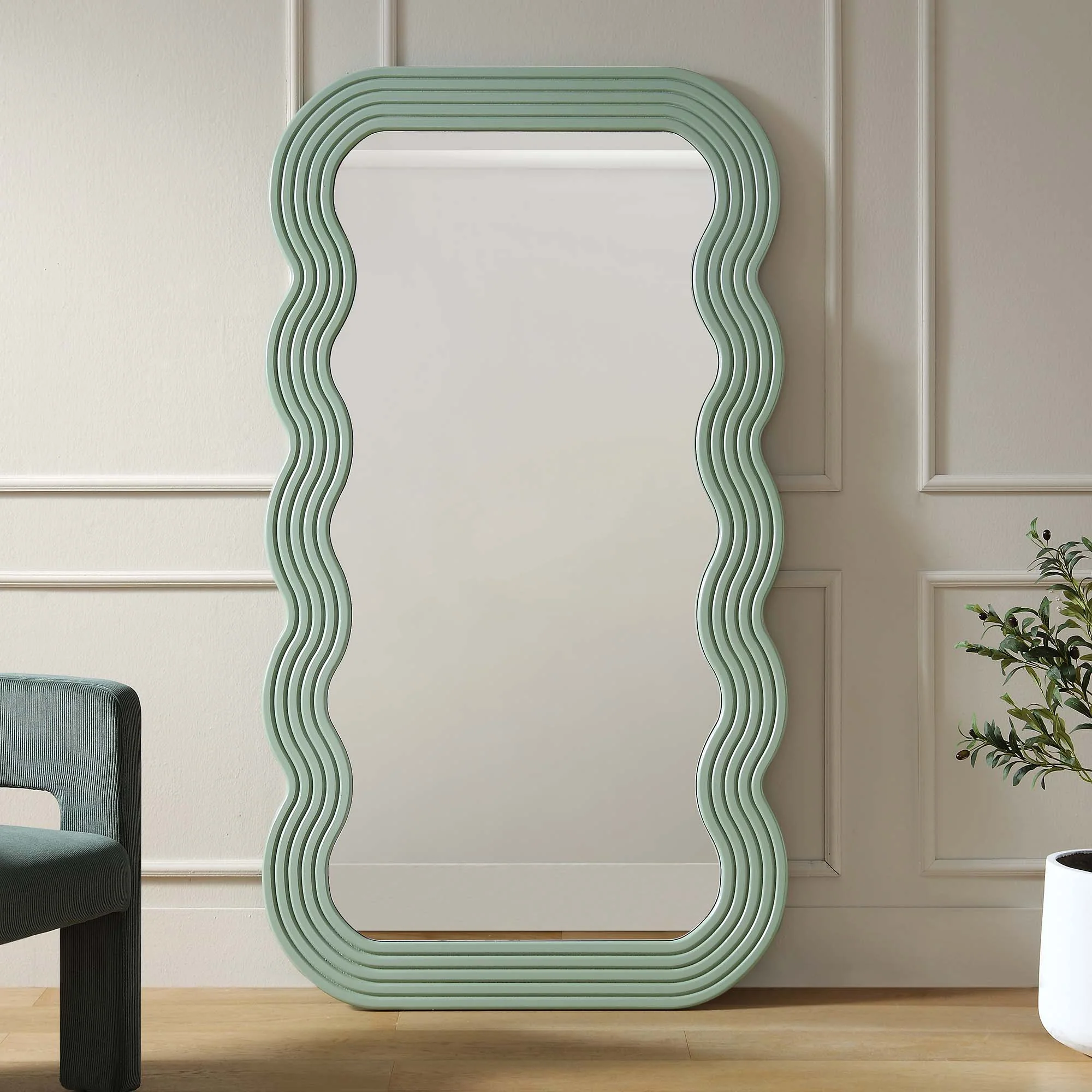 Venus Full Length Wave Mirror 180 x 100 cm, Sage Green - Image 2