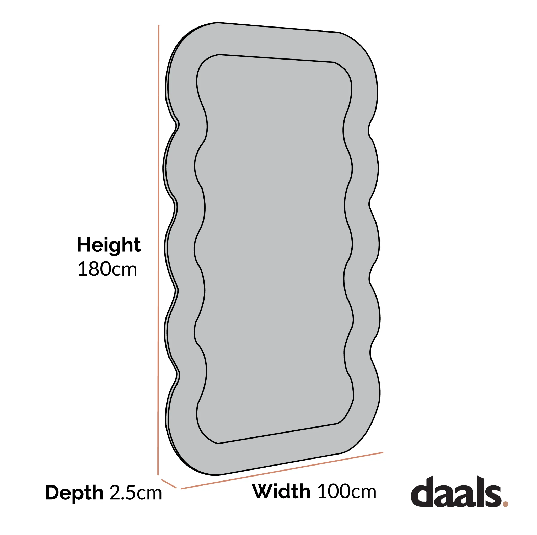 Venus Full Length Wave Mirror 180 x 100 cm, Black - Image 5