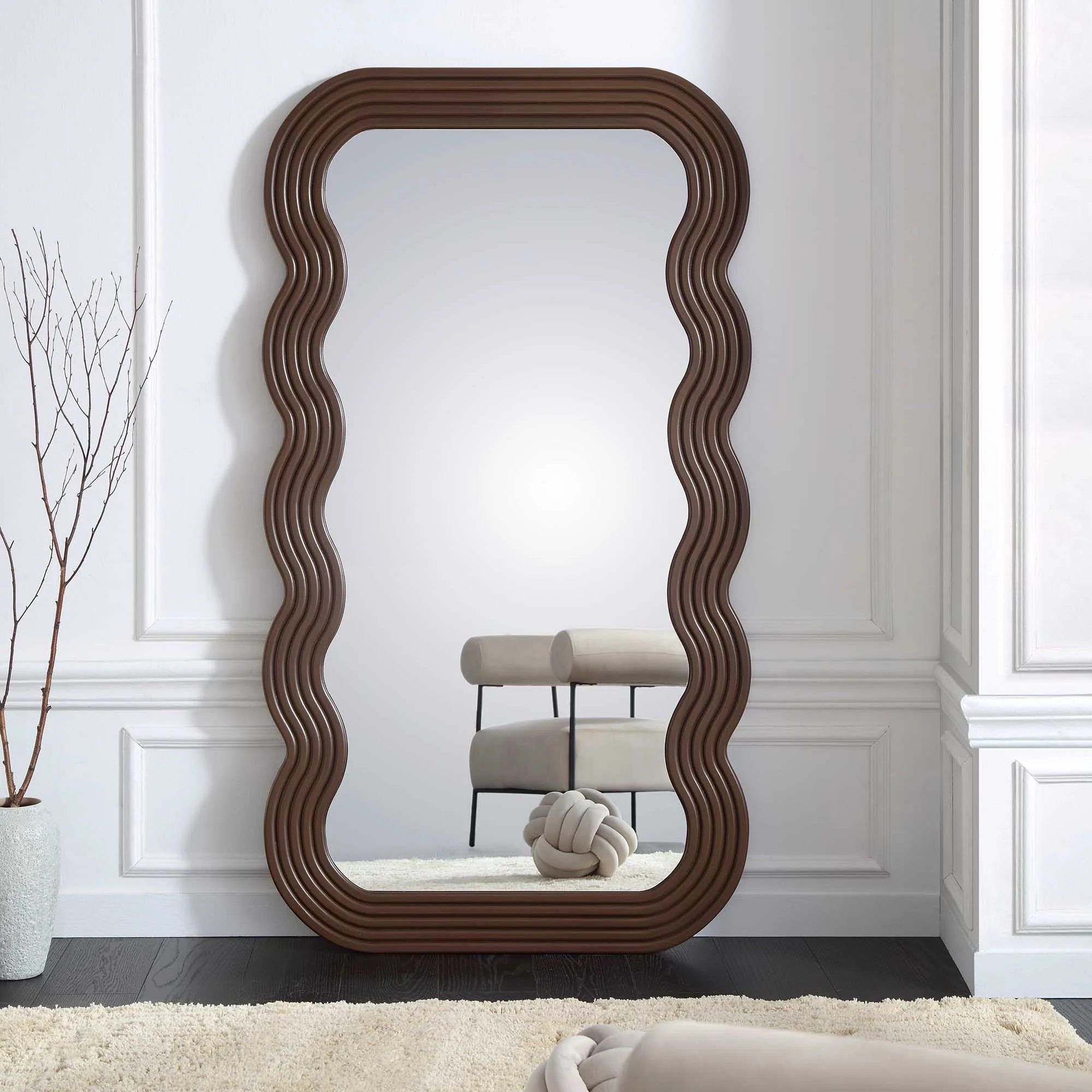 Venus Full Length Wave Mirror 180 x 100 cm, Walnut - Image 2