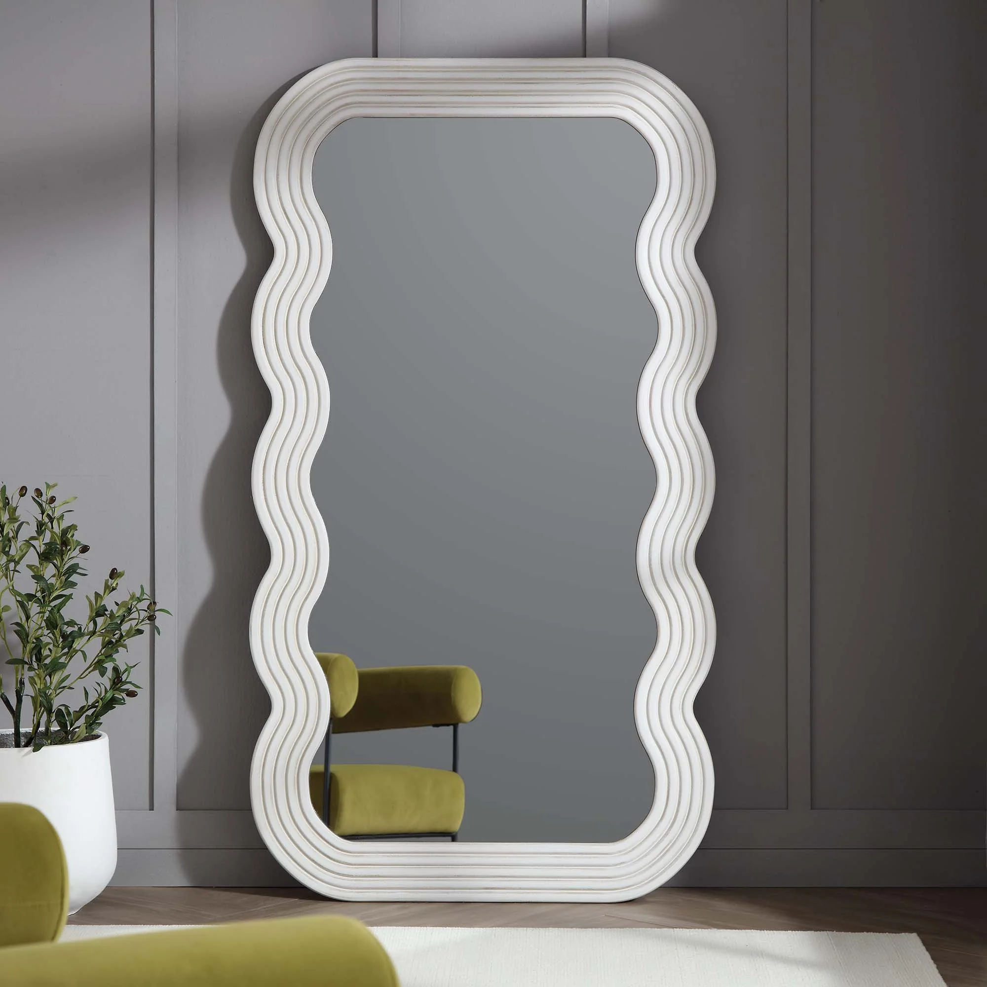 Venus Full Length Wave Mirror 180 x 100 cm, Washed White - Image 2