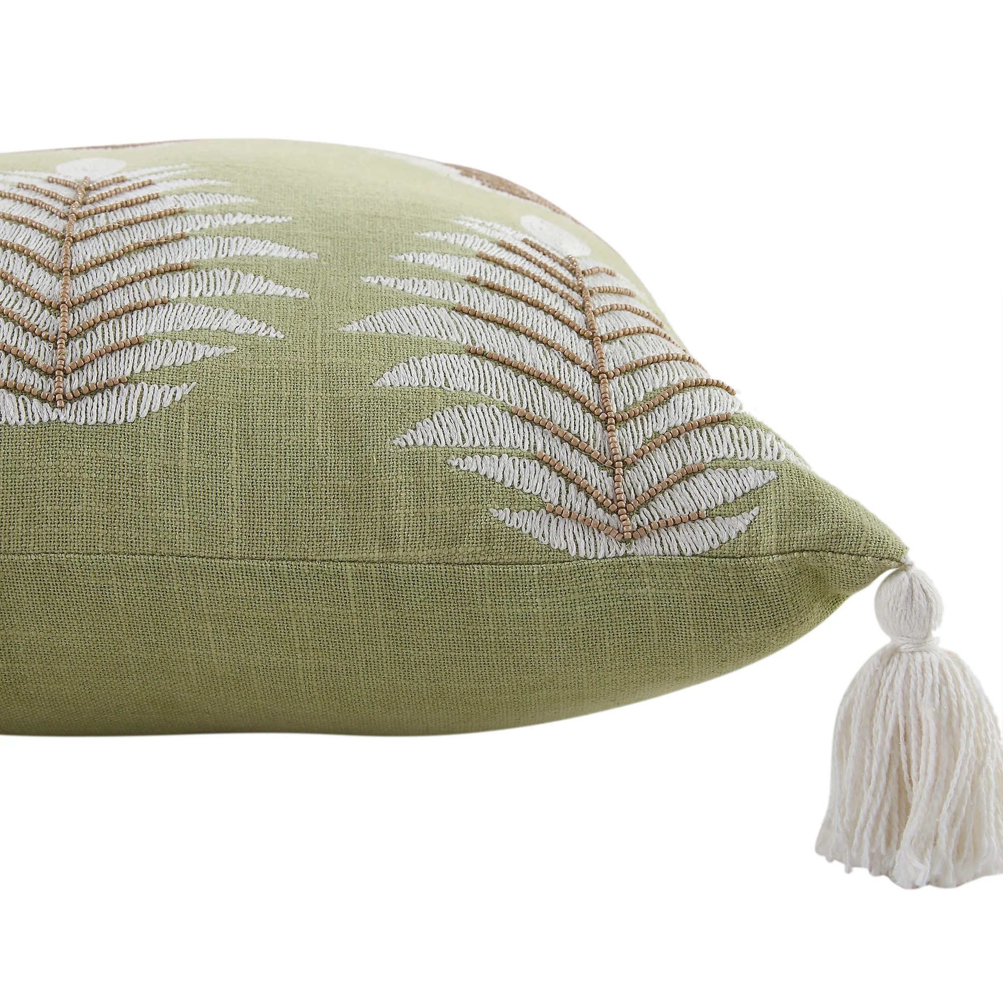Vine Collection Green Palms Hand Embroidered Beaded Cushion - Image 5