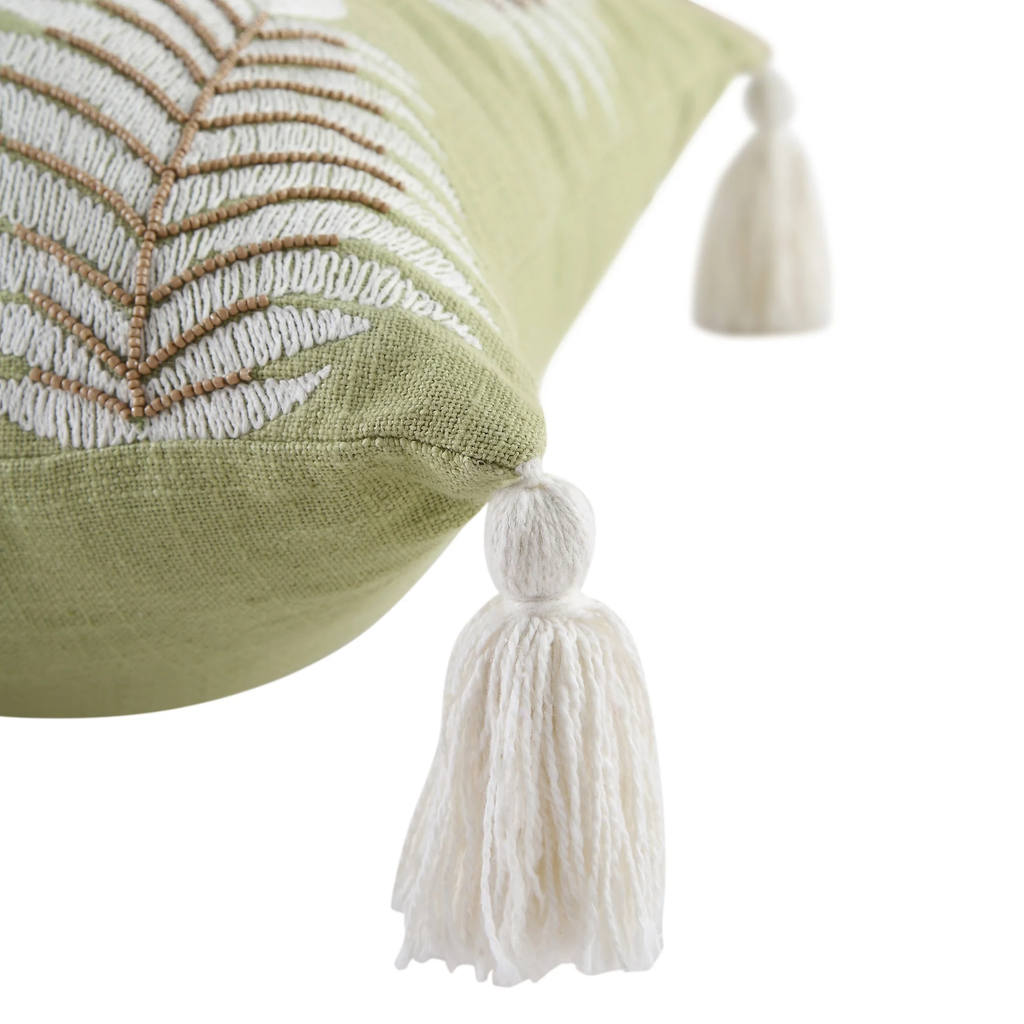 Vine Collection Green Palms Hand Embroidered Beaded Cushion - Image 6