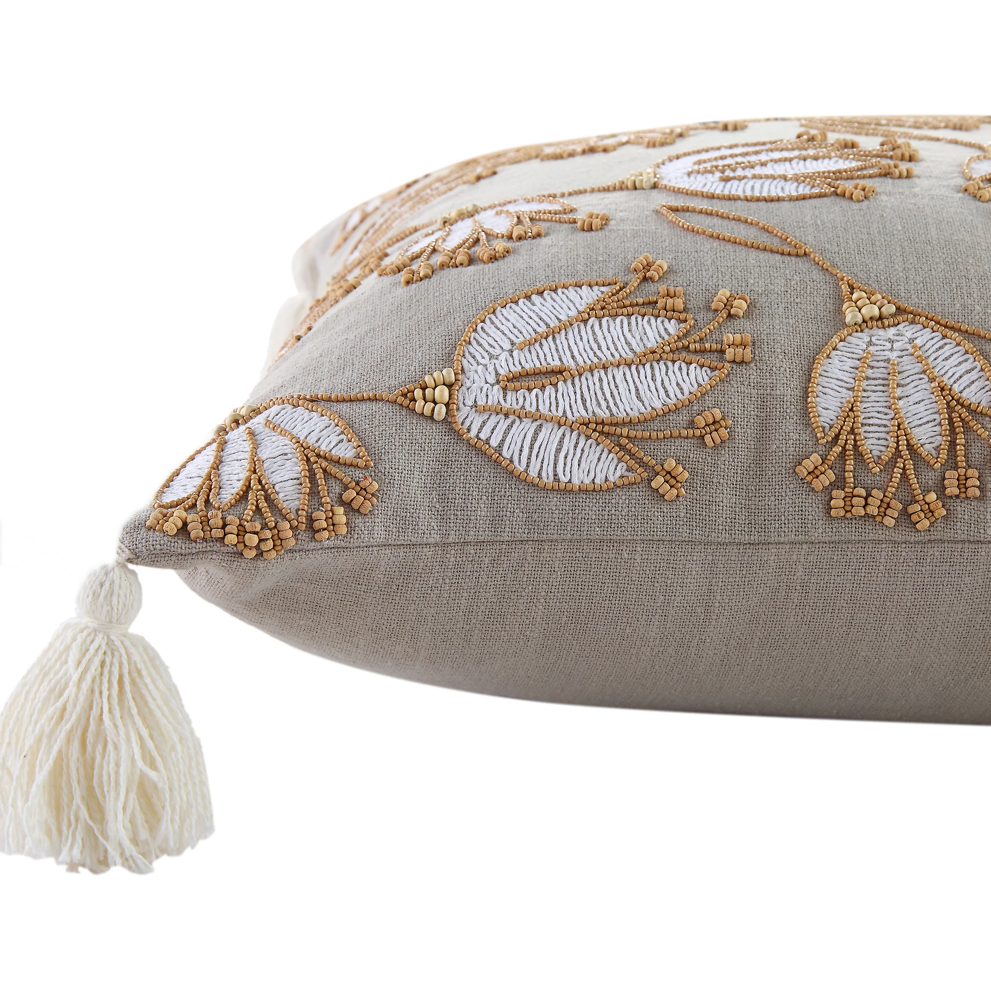 Vine Collection Wild Lotus Hand Embroidered Beaded Cushion - Image 4
