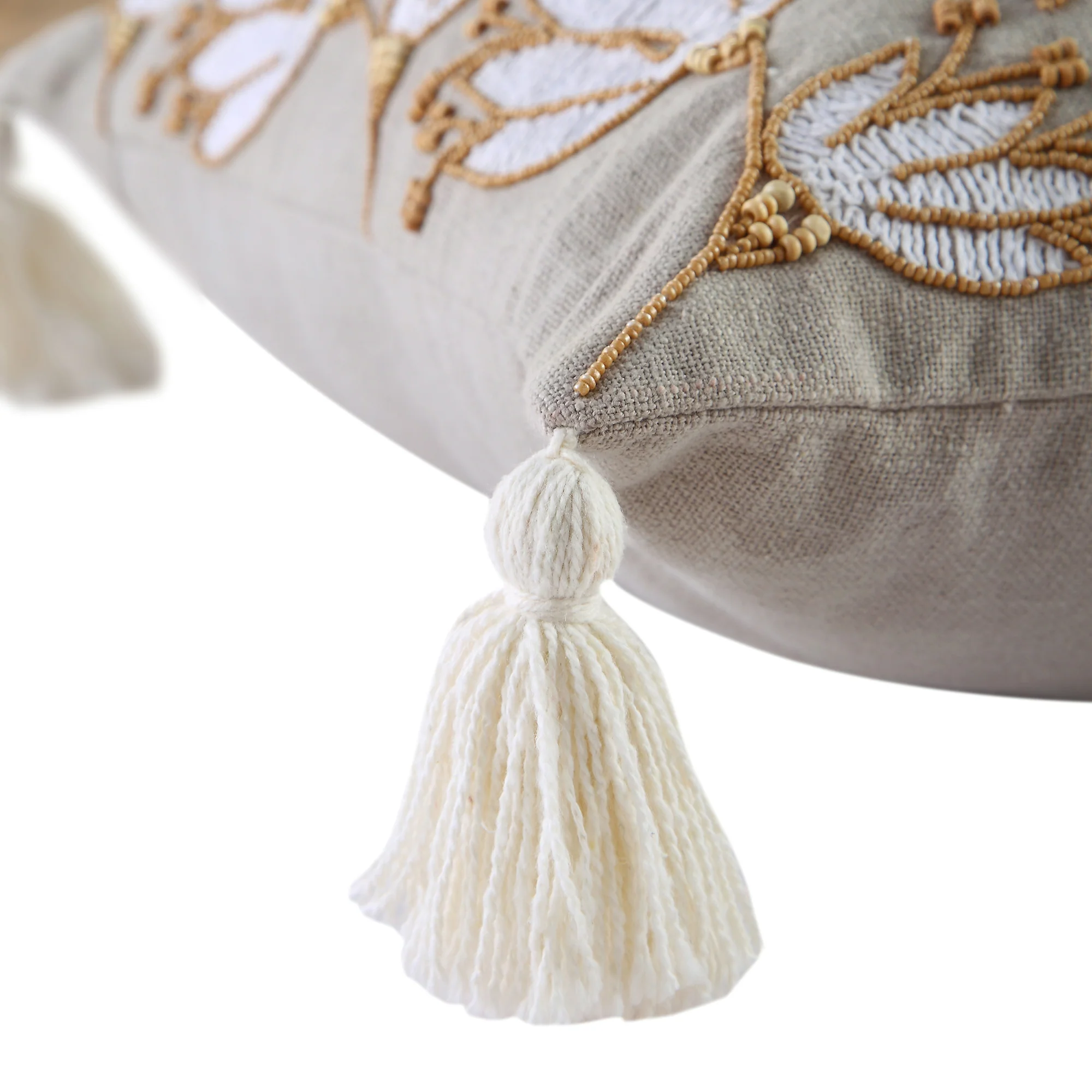 Vine Collection Wild Lotus Hand Embroidered Beaded Cushion - Image 5