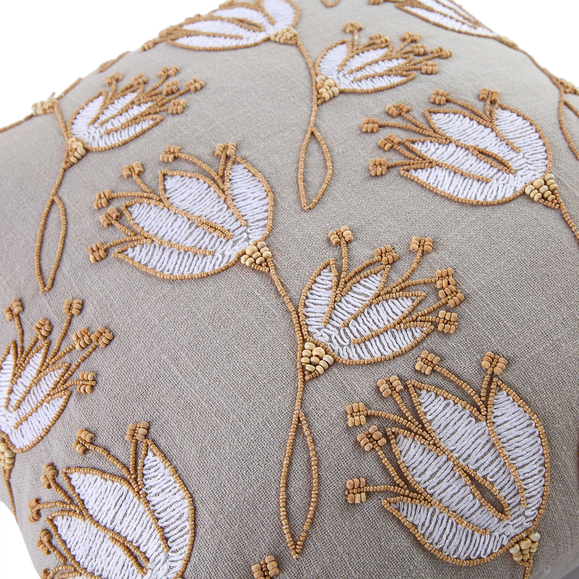 Vine Collection Wild Lotus Hand Embroidered Beaded Cushion - Image 6