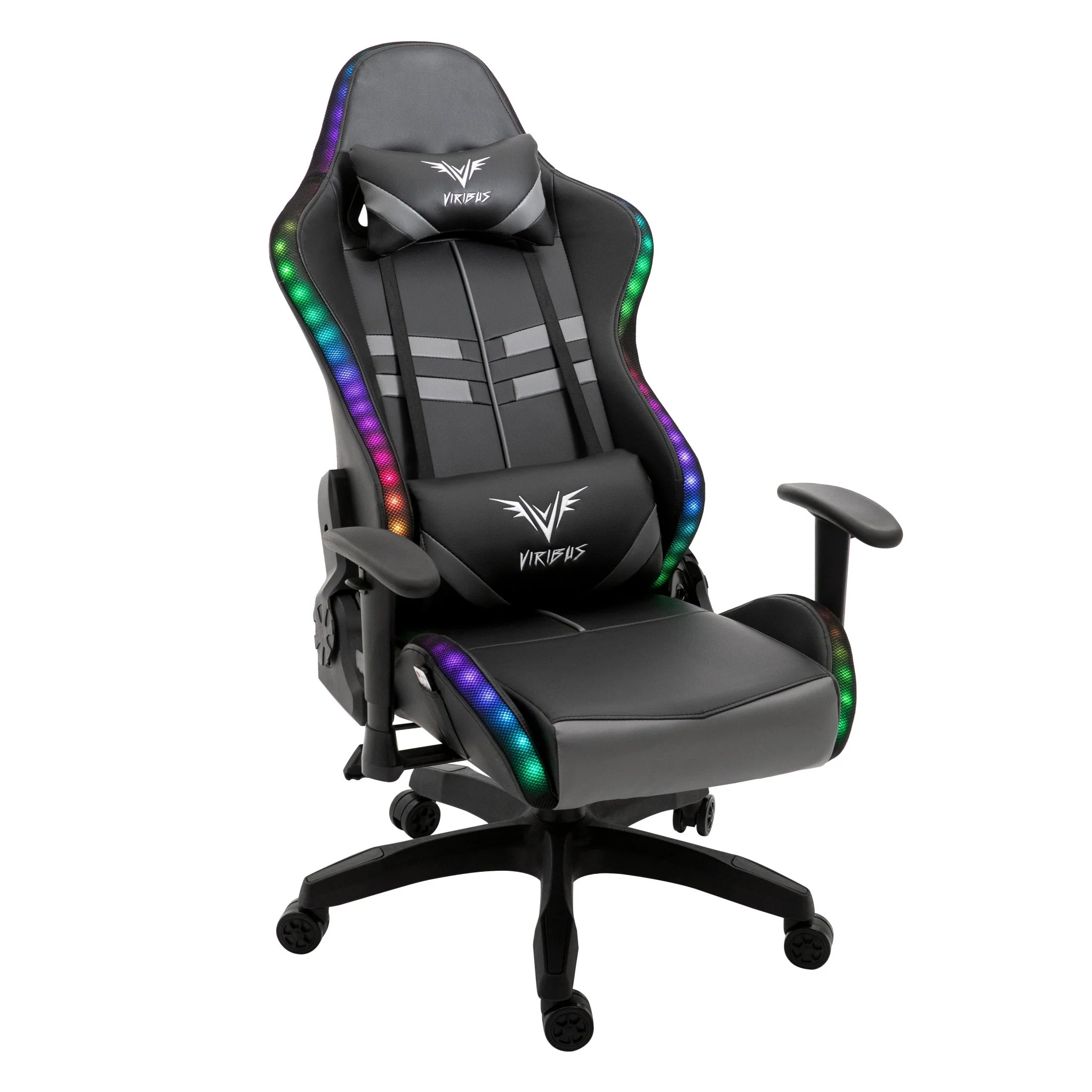VIRIBUS X1 Office Gaming Chair with 12-Colour LED Lights, Black and Grey - Image 7