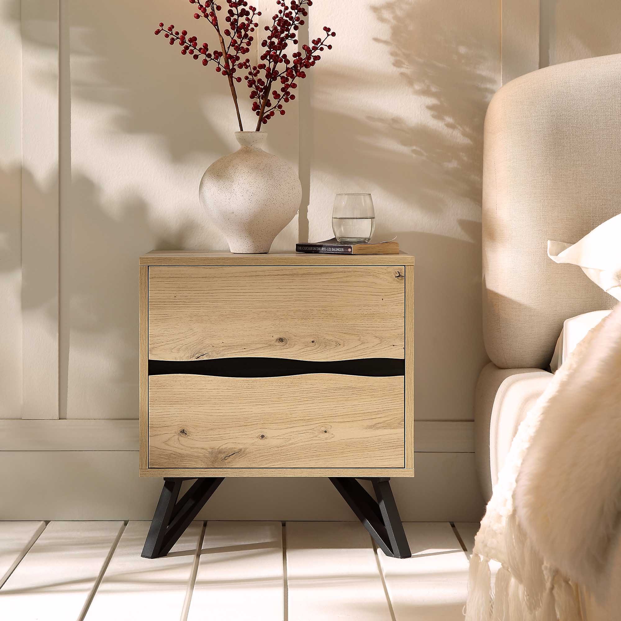 Weston Oak Effect 2 Drawer Bedside Table - Image 2
