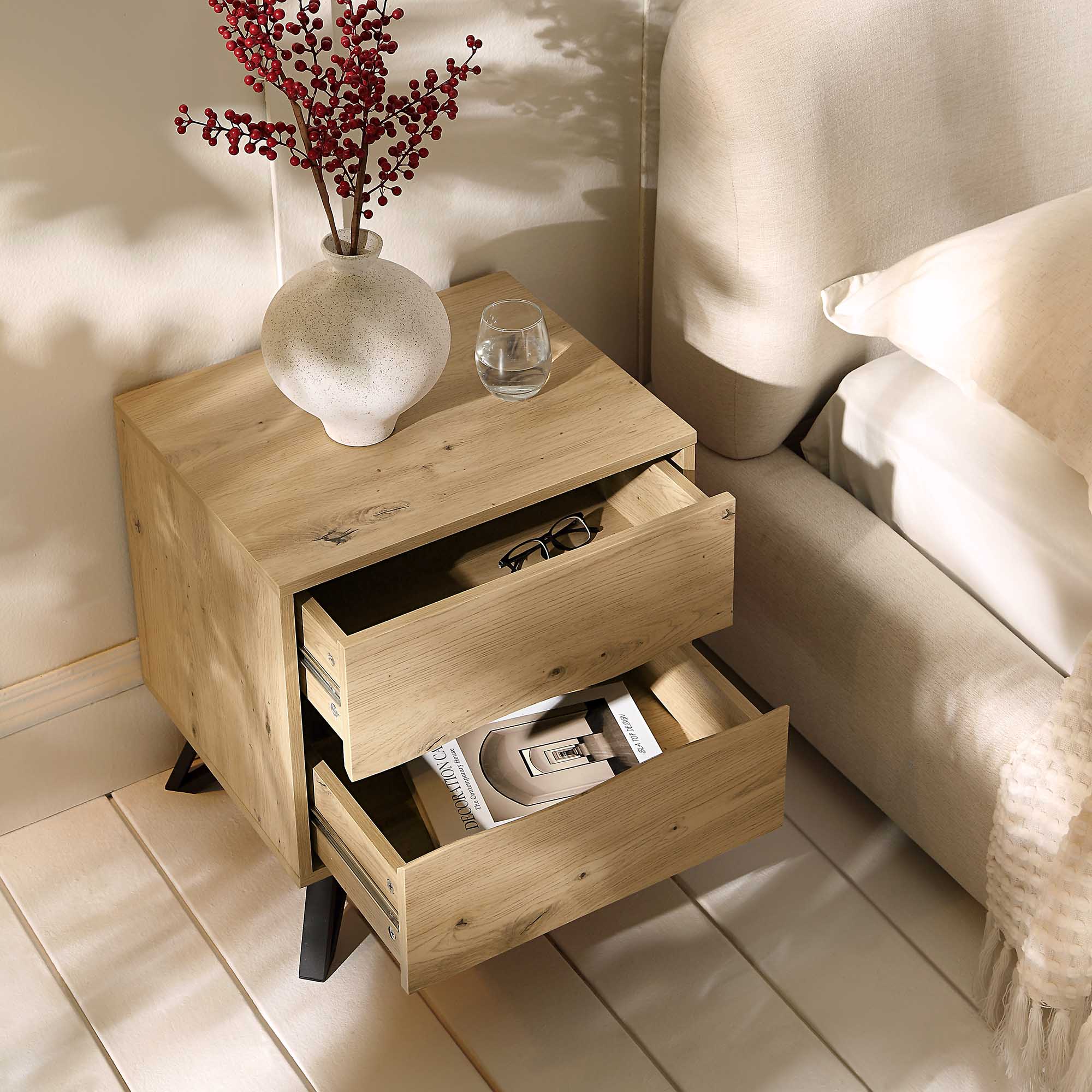 Weston Oak Effect 2 Drawer Bedside Table - Image 3