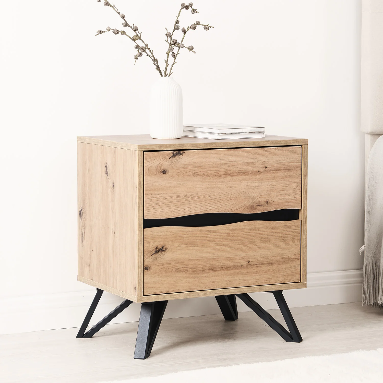 Weston Oak Effect 2 Drawer Bedside Table - Image 4
